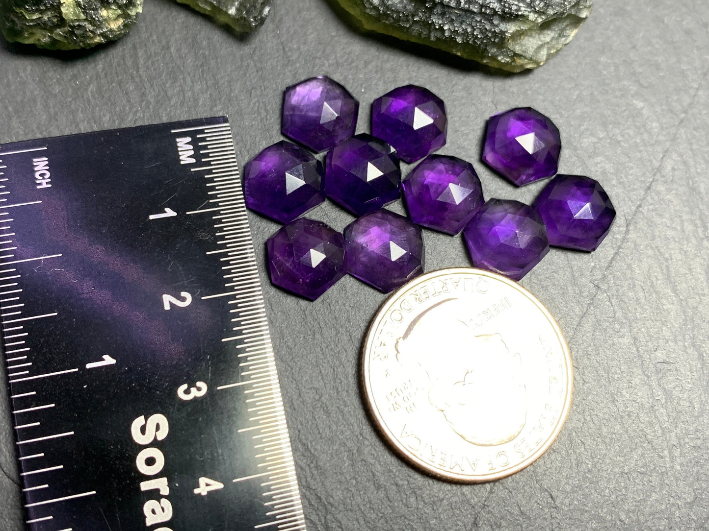Faceted Amethyst hexagon 9mm Cabochon