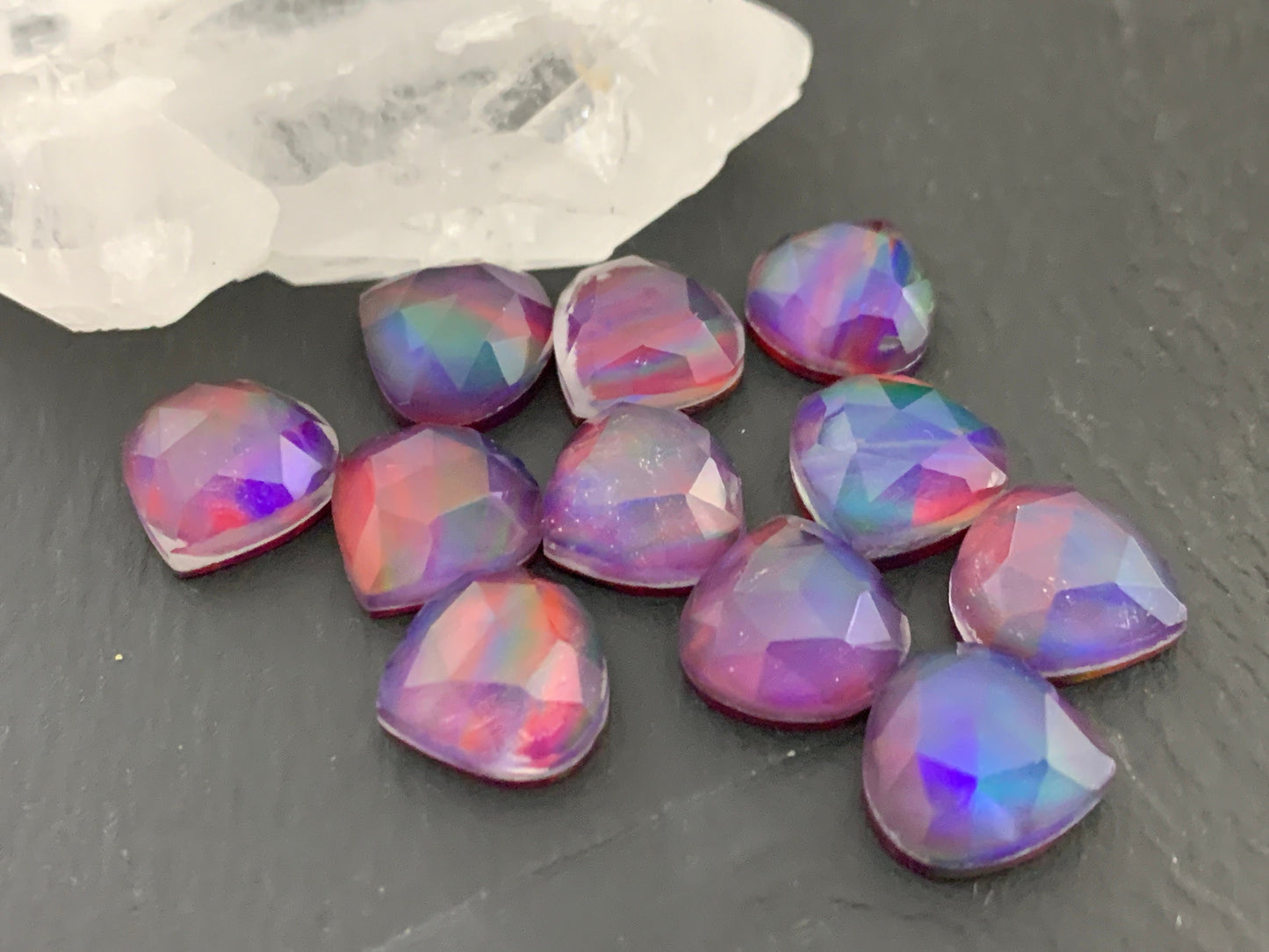 Faceted Aurora Opal pear 12mm cabochon- Doublet cabochons