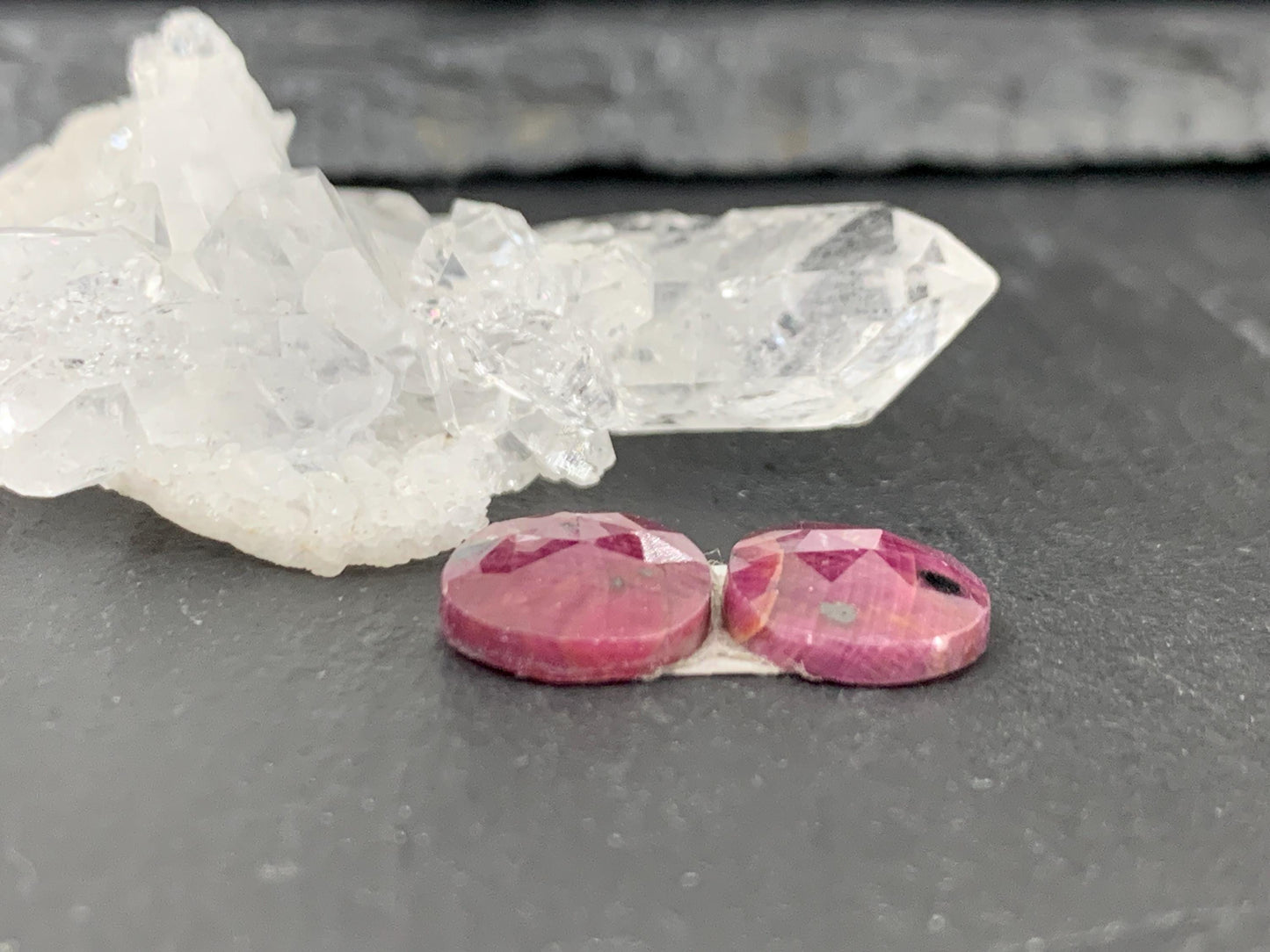 Faceted Ruby pair 9x10x3mm cabochon