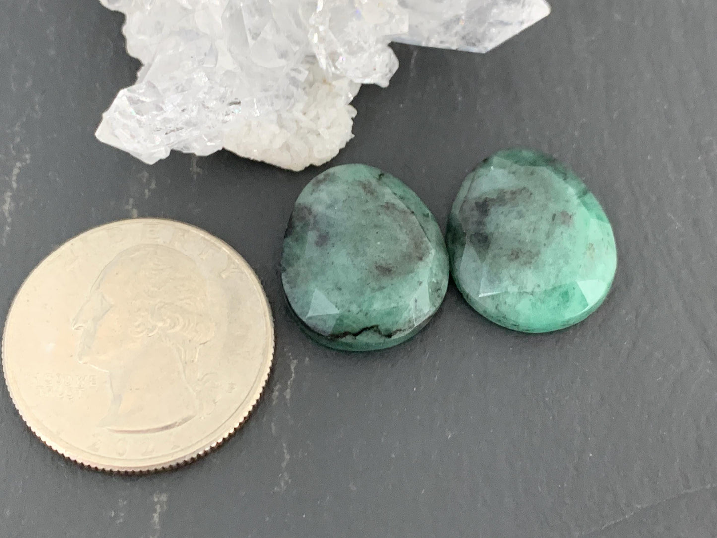 Faceted Emerald Pair 15x18x5mm cabochon