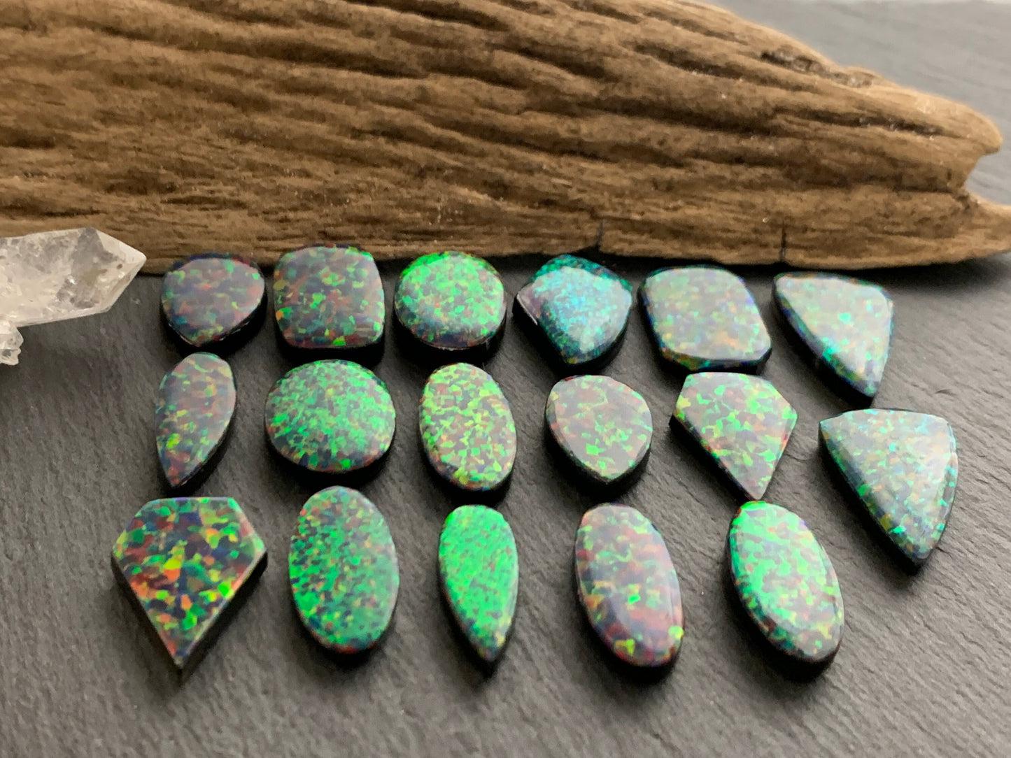 Aurora Opal 16-21mm long pear, oval cabochon - Doublet cabochons