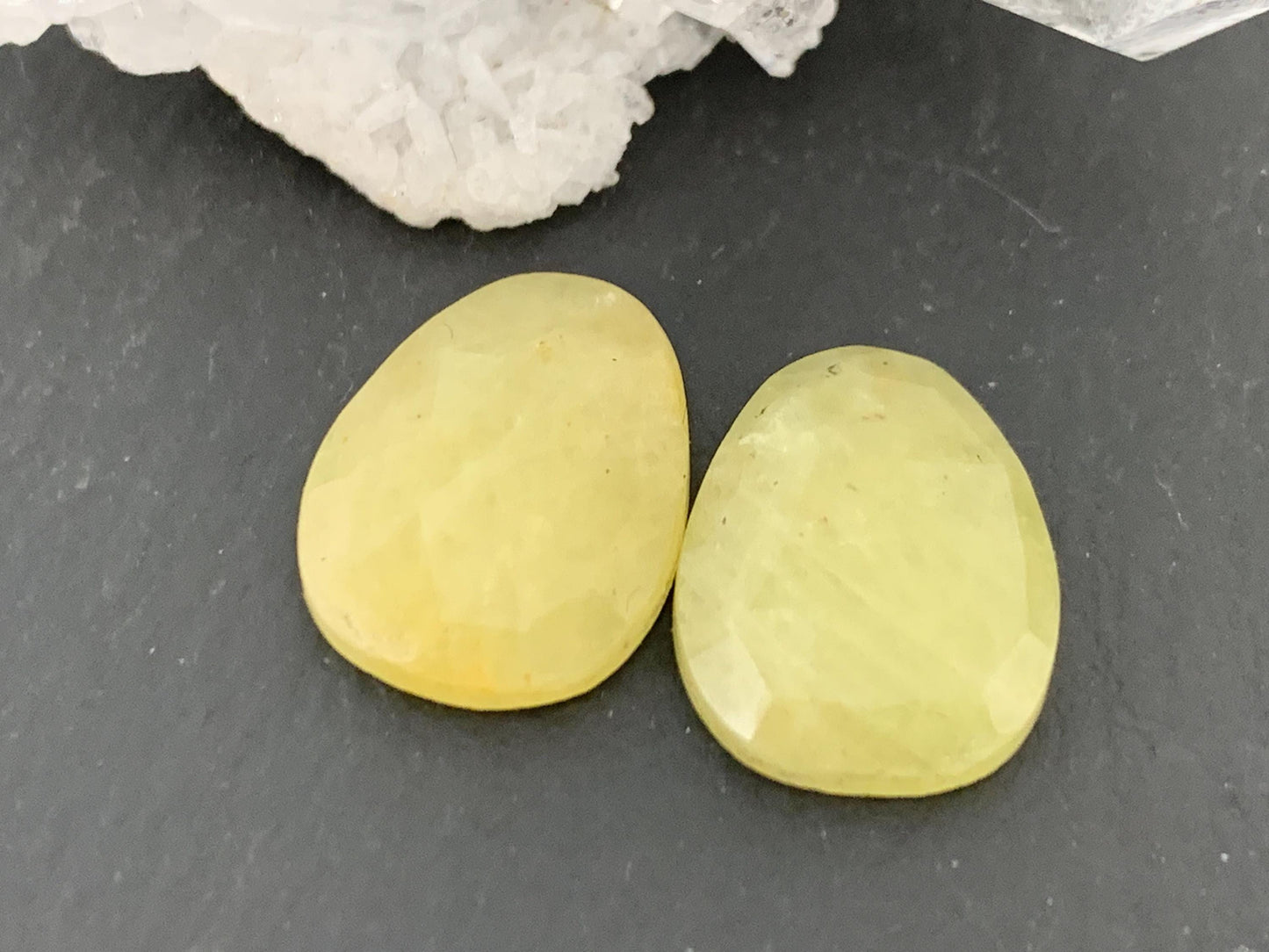 Faceted Yellow Sapphire pair 11x14x3.5mm cabochon