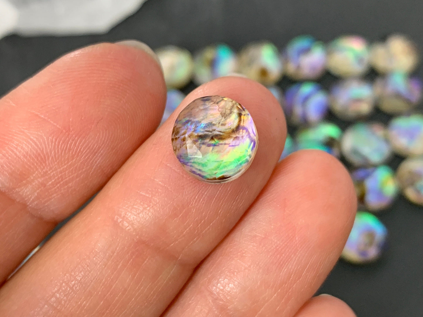 Faceted Abalone round 10mm doublet cabochon