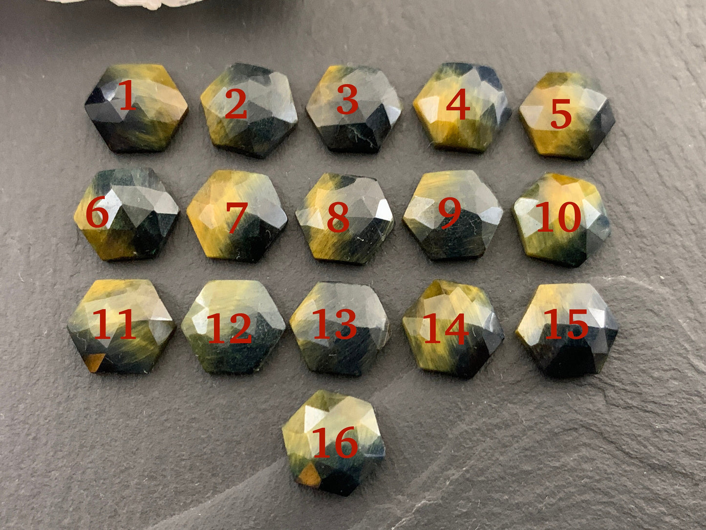 Faceted Tiger Eye hexagon 10mm cabochon - Calibrated cabochons