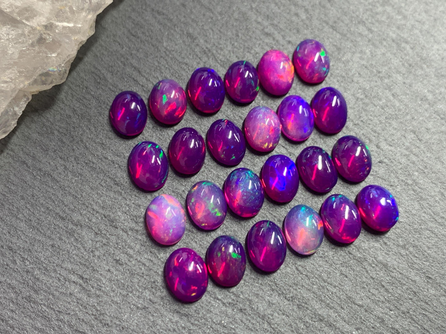 Ethiopian Opal oval 8x10mm cabochon - Natural Opal smoked to purple color