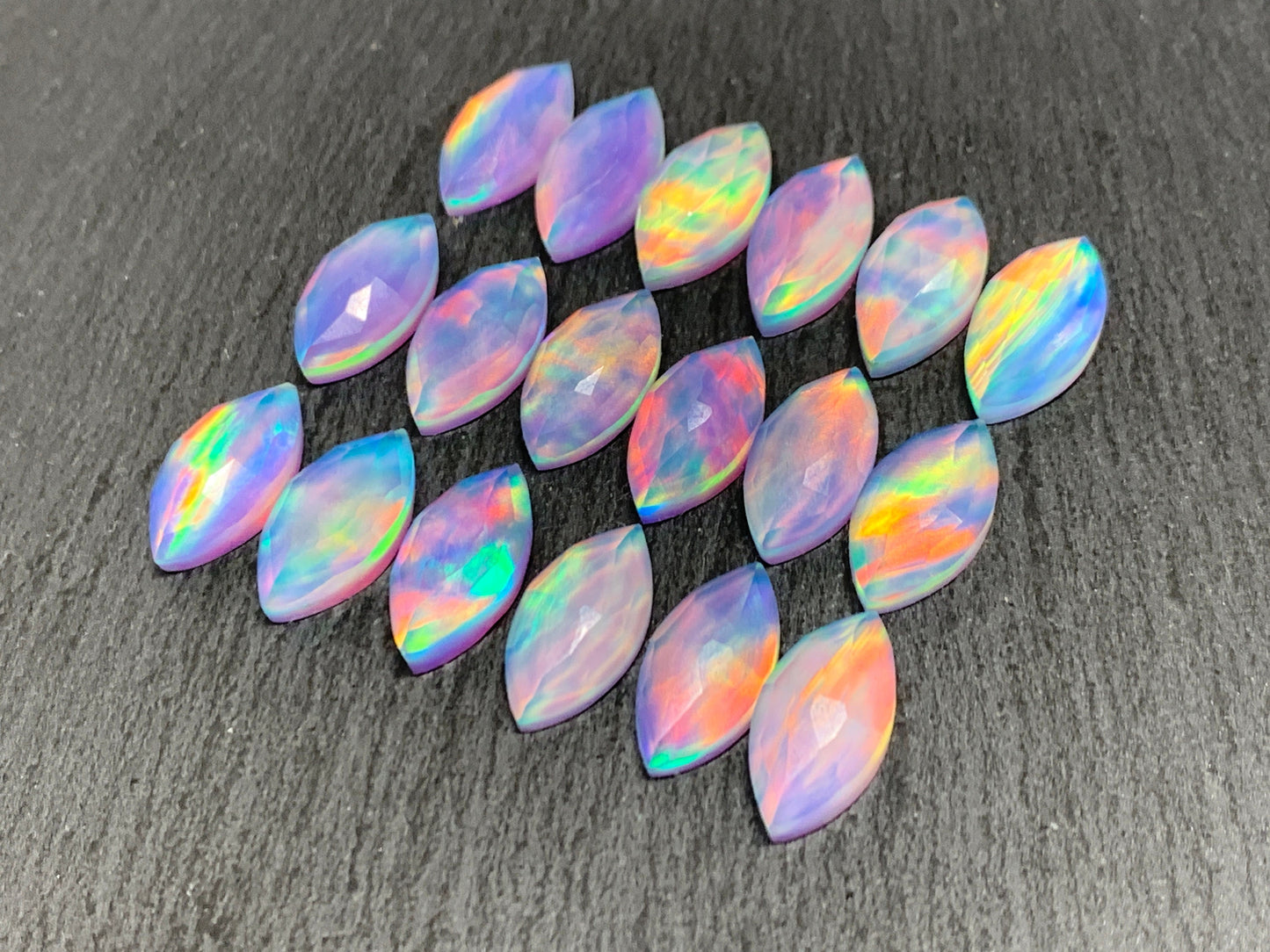 Faceted Aurora Opal marquise 8x16mm cabochon - Doublet cabochons