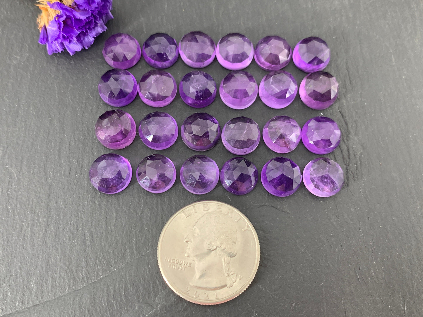 Faceted Amethyst round 10mm cabochon
