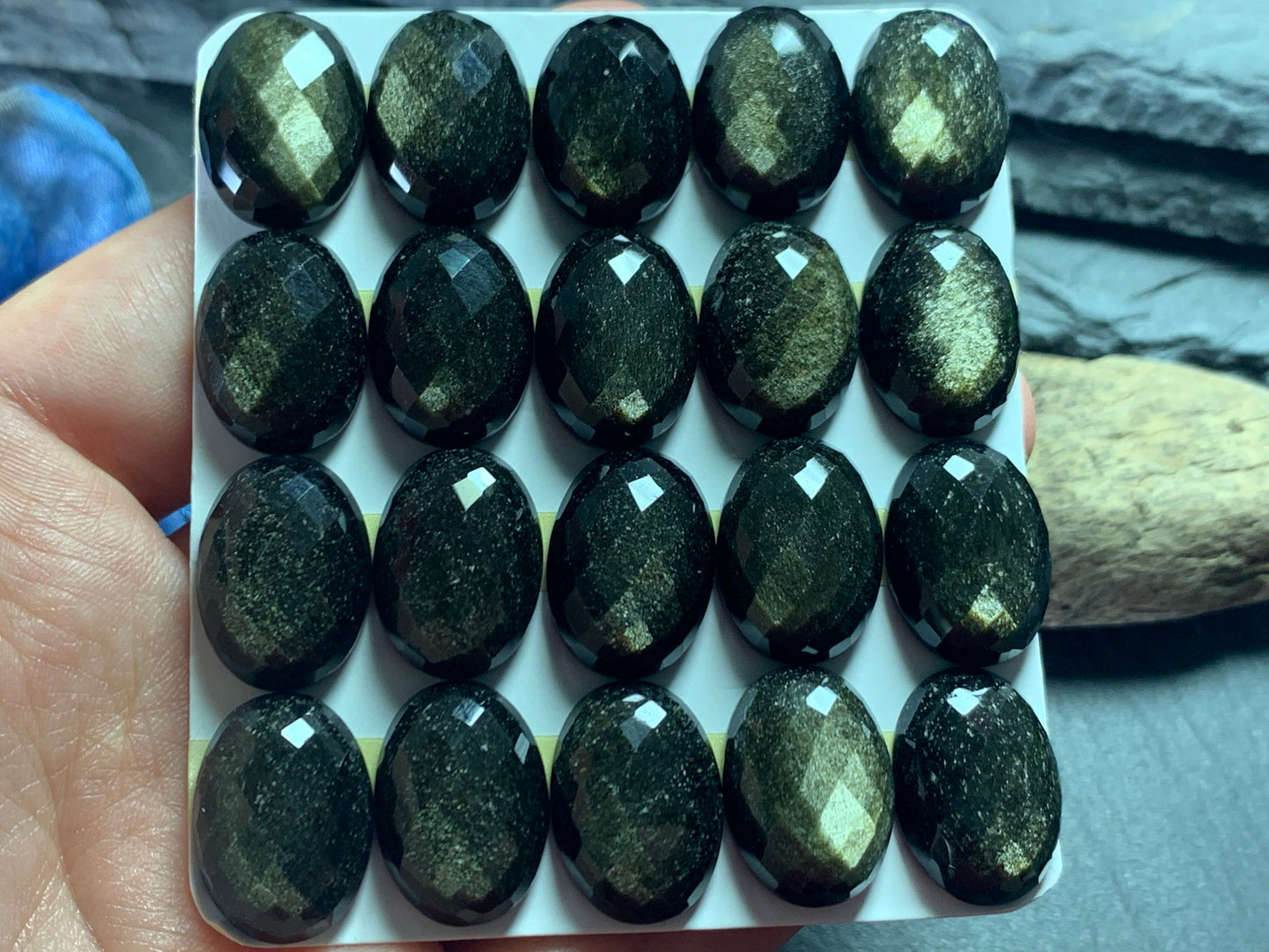 Faceted Gold Obsidian Oval 13x18mm Cabochon - Calibrated cabochons