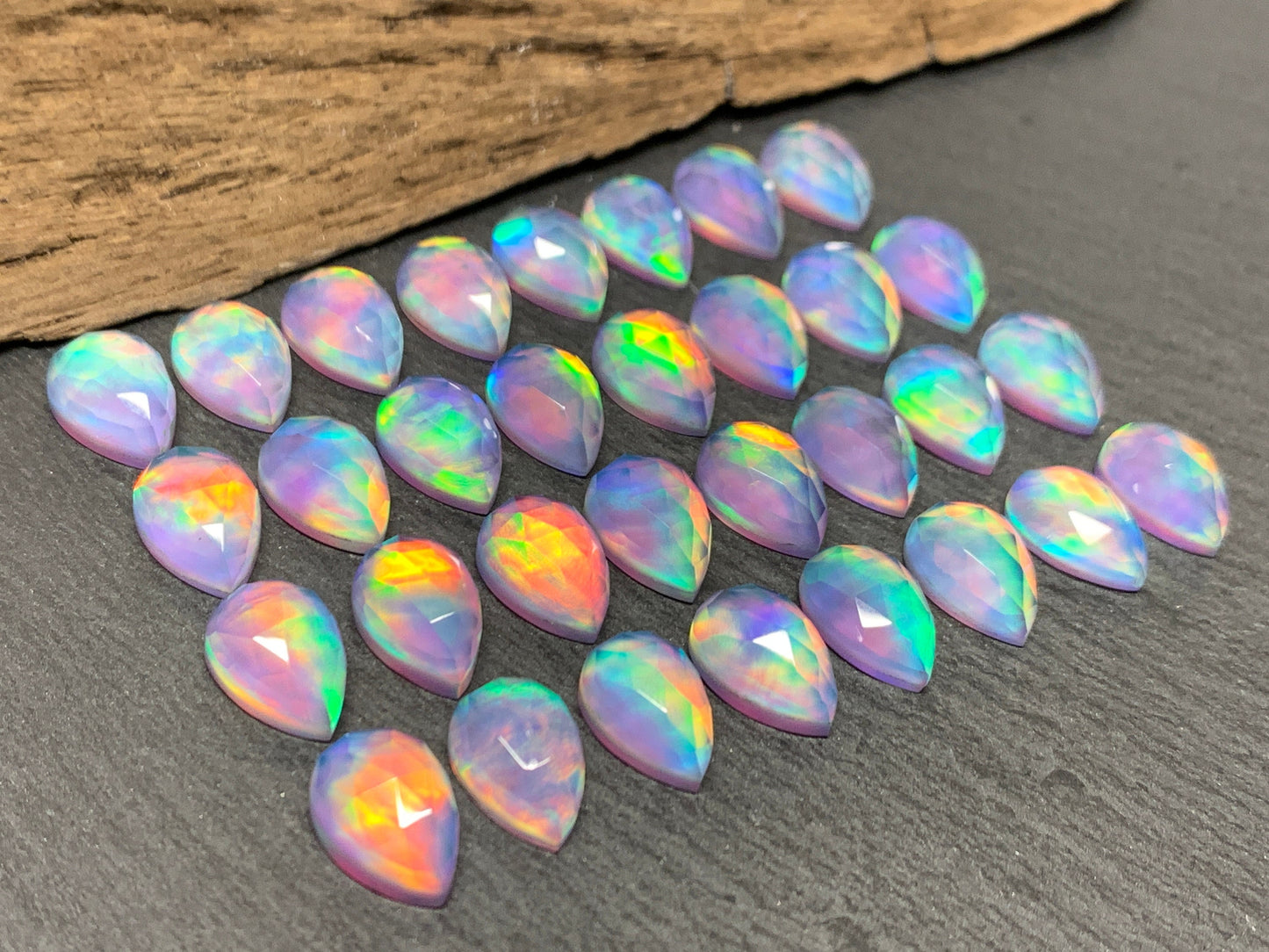 Faceted Aurora Opal pear 8x12mm cabochon - Doublet cabochons/ Select your cabochon