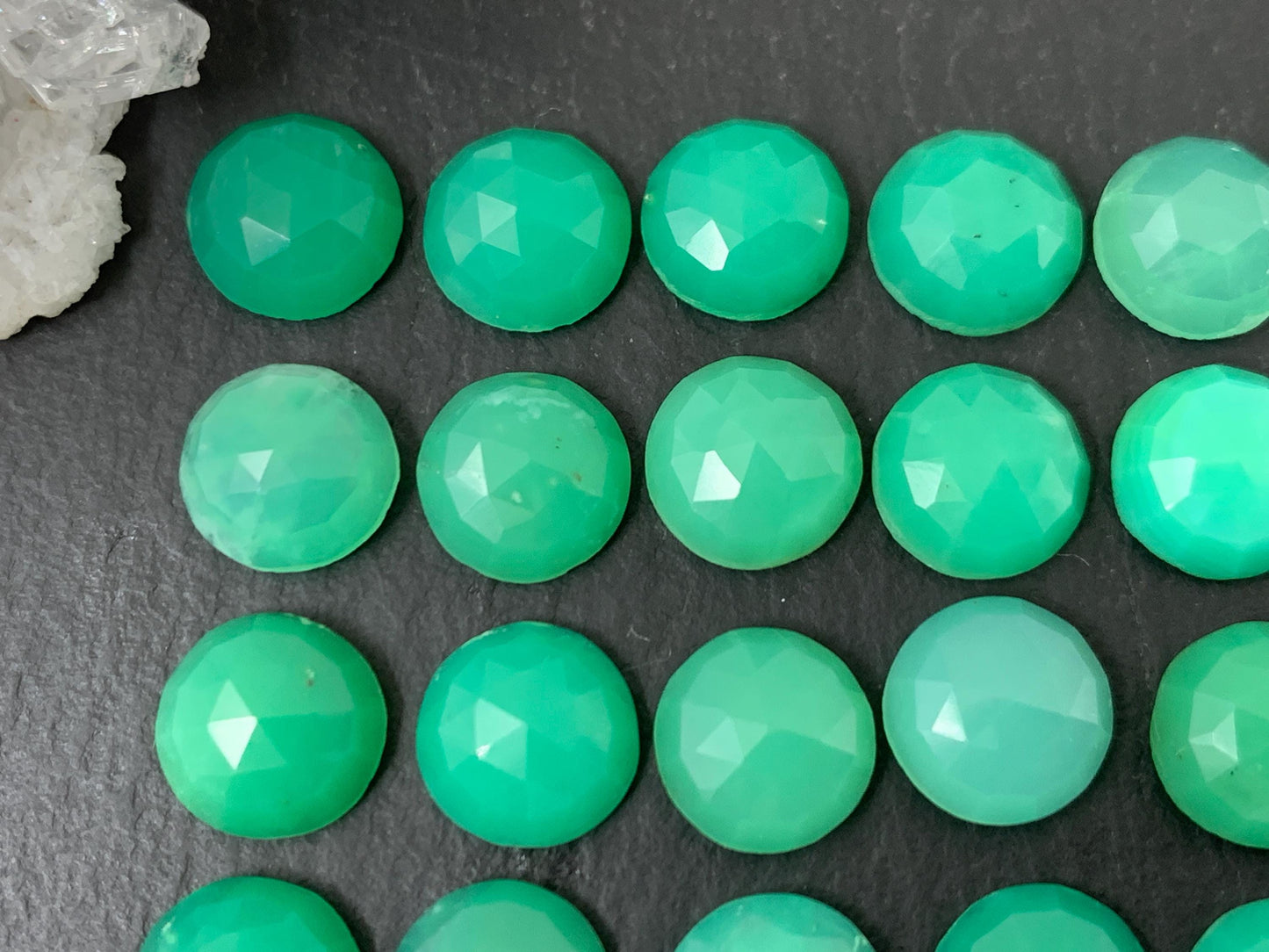 Faceted Chrysoprase round 8mm cabochon