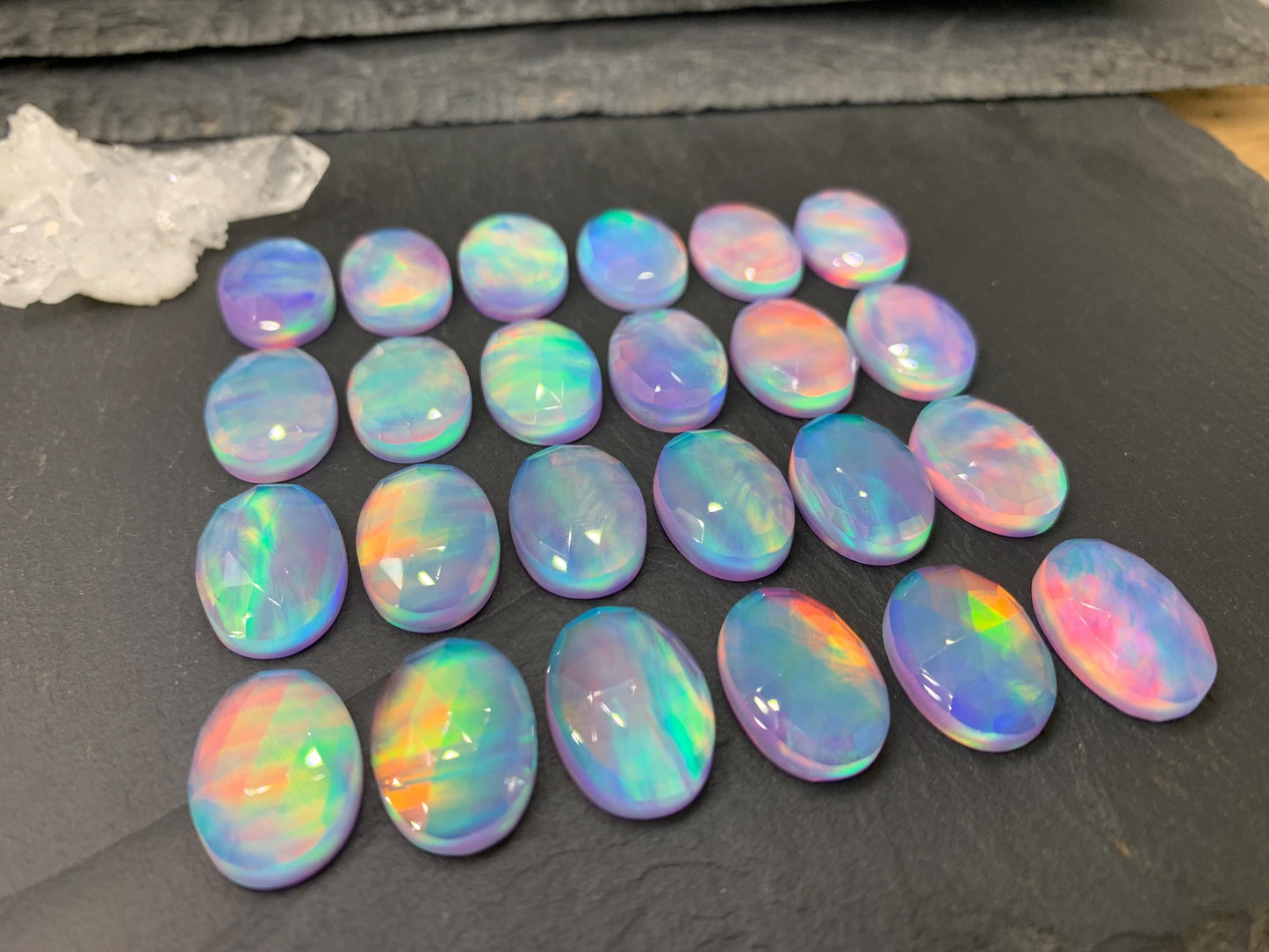 Faceted Aurora Opal oval 13x18mm cabochons - Doublet cabochons