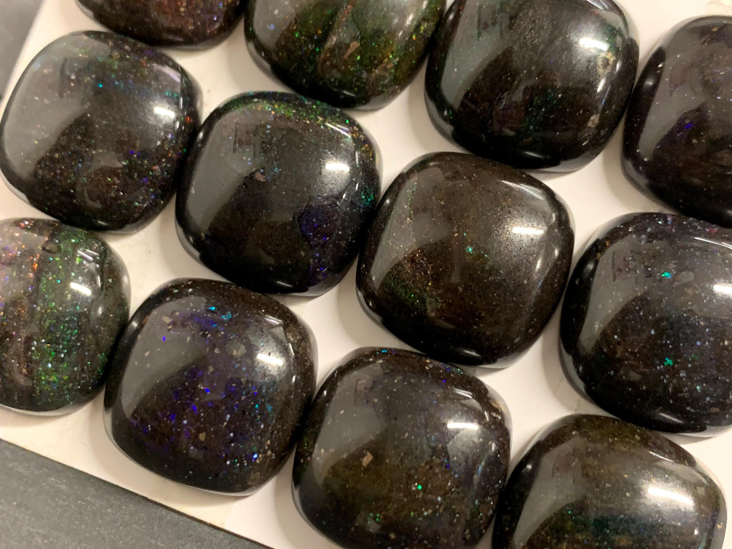 Black Andamooka Opal square 20mm cabochon - Matrix Australian Opal