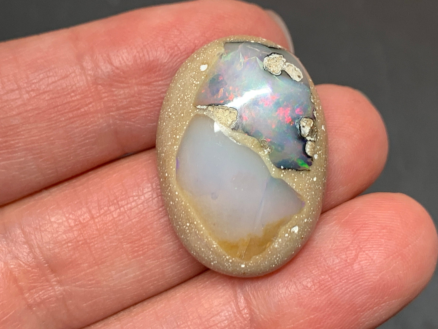 Ethiopian Opal Cabochon – Stabilized Welo Opal with Bright Play of Color - 19x26x8mm