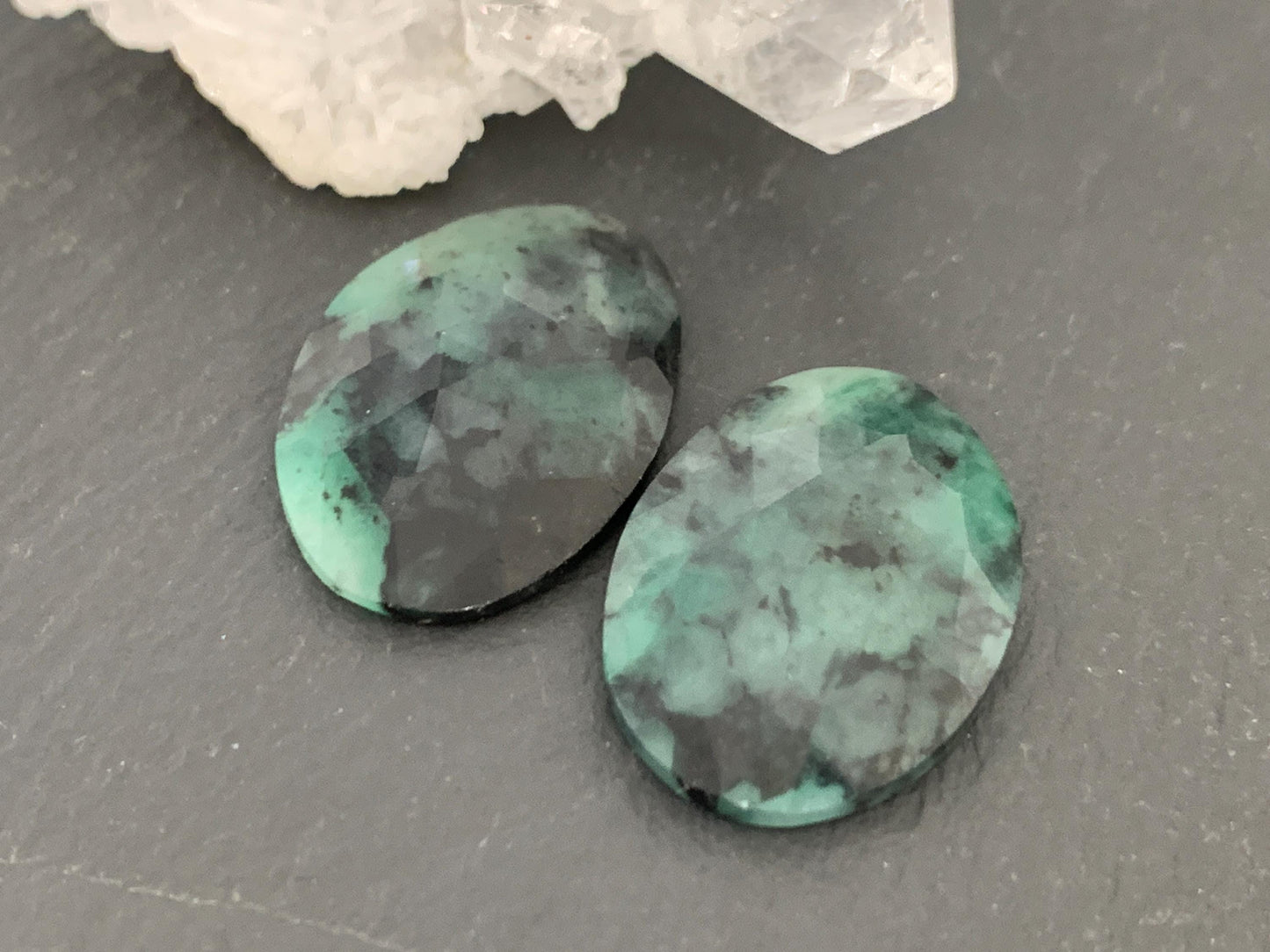 Faceted Emerald Pair 15x21x4mm cabochon