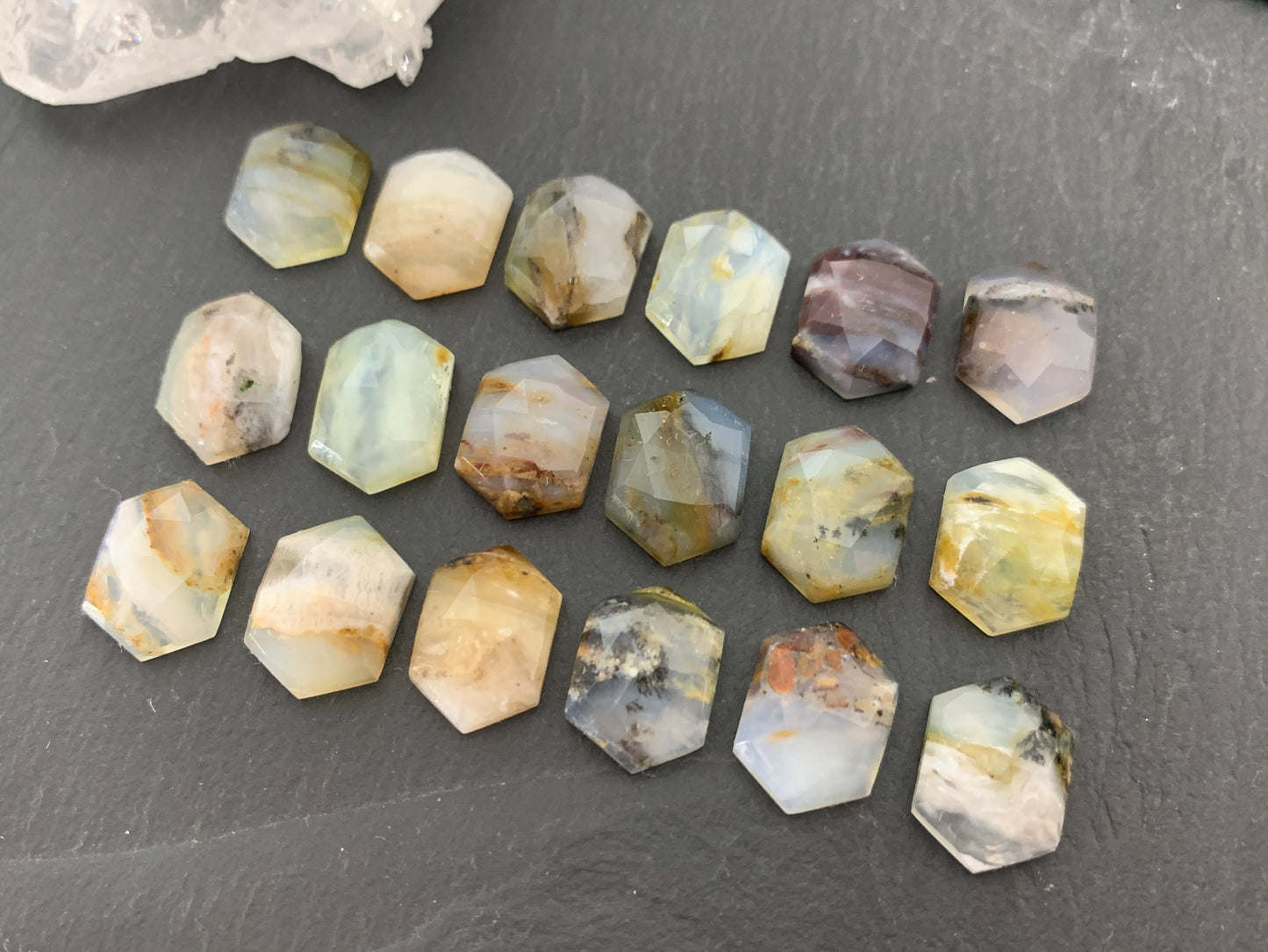Faceted Peruvian Opal Long hexagon 10x14mm cabochon