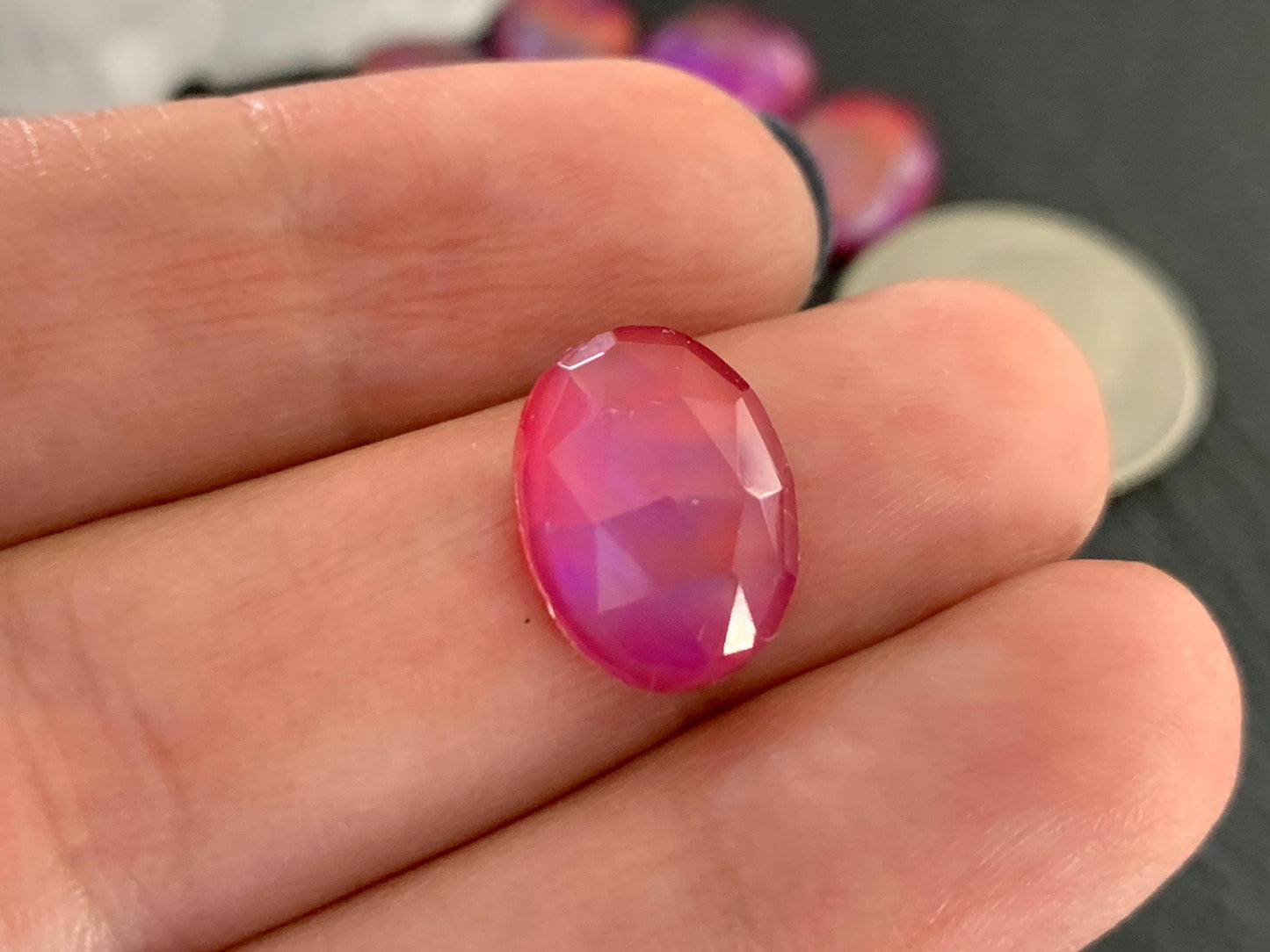 Faceted Aurora Opal 10x14mm cabochons - Doublet cabochons