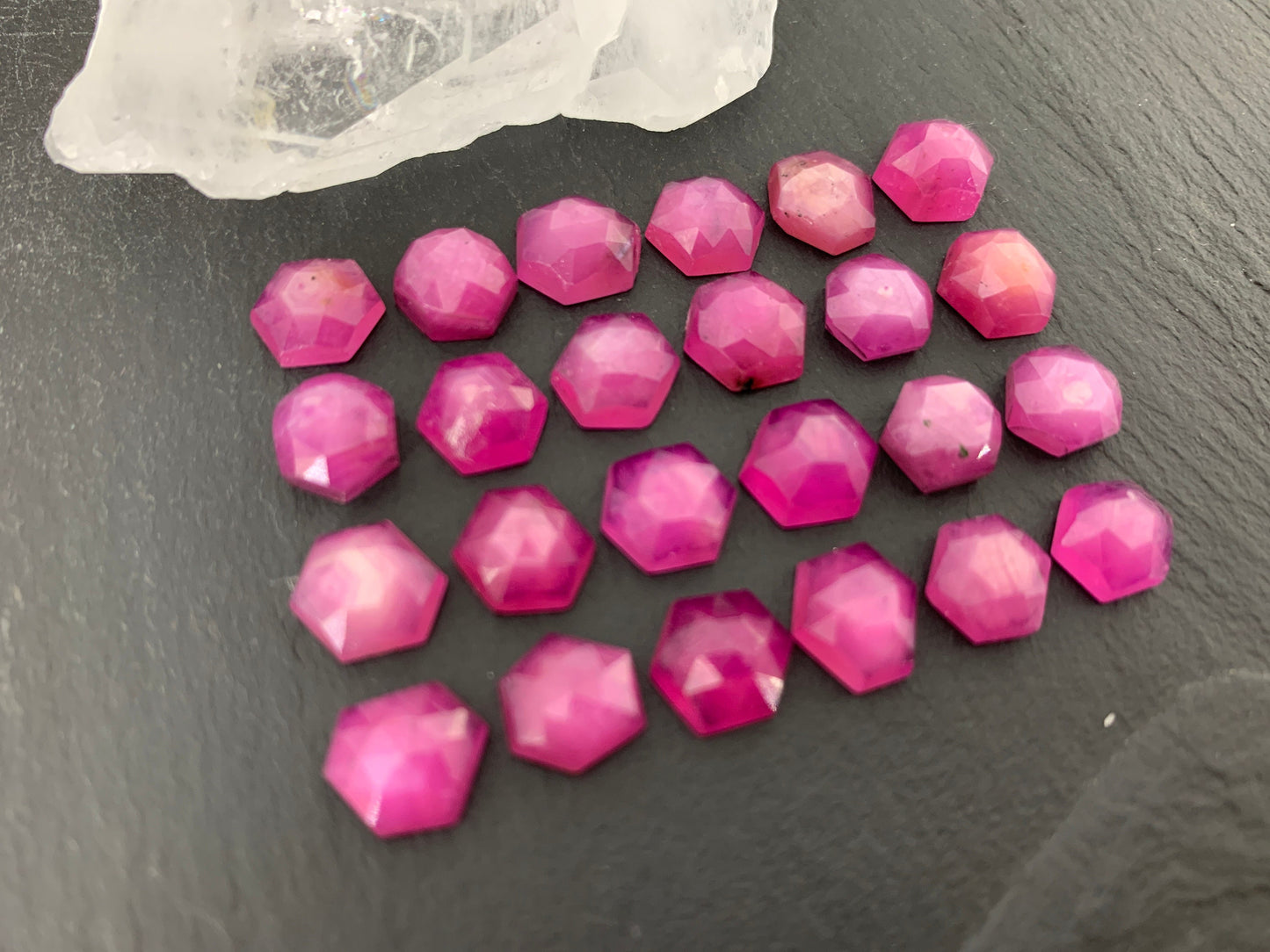 Faceted Pink Sapphire hexagon 7x8mm cabochon