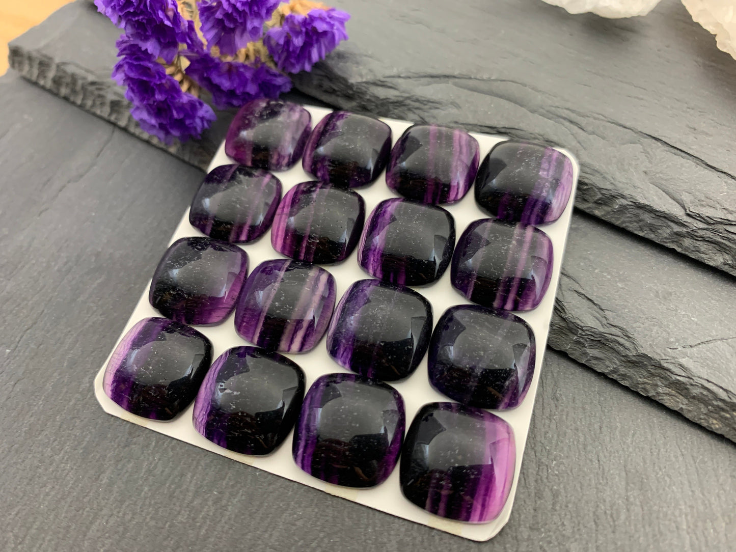Purple Fluorite Square Cabochon: Calibrated Natural Gemstone (18mm)