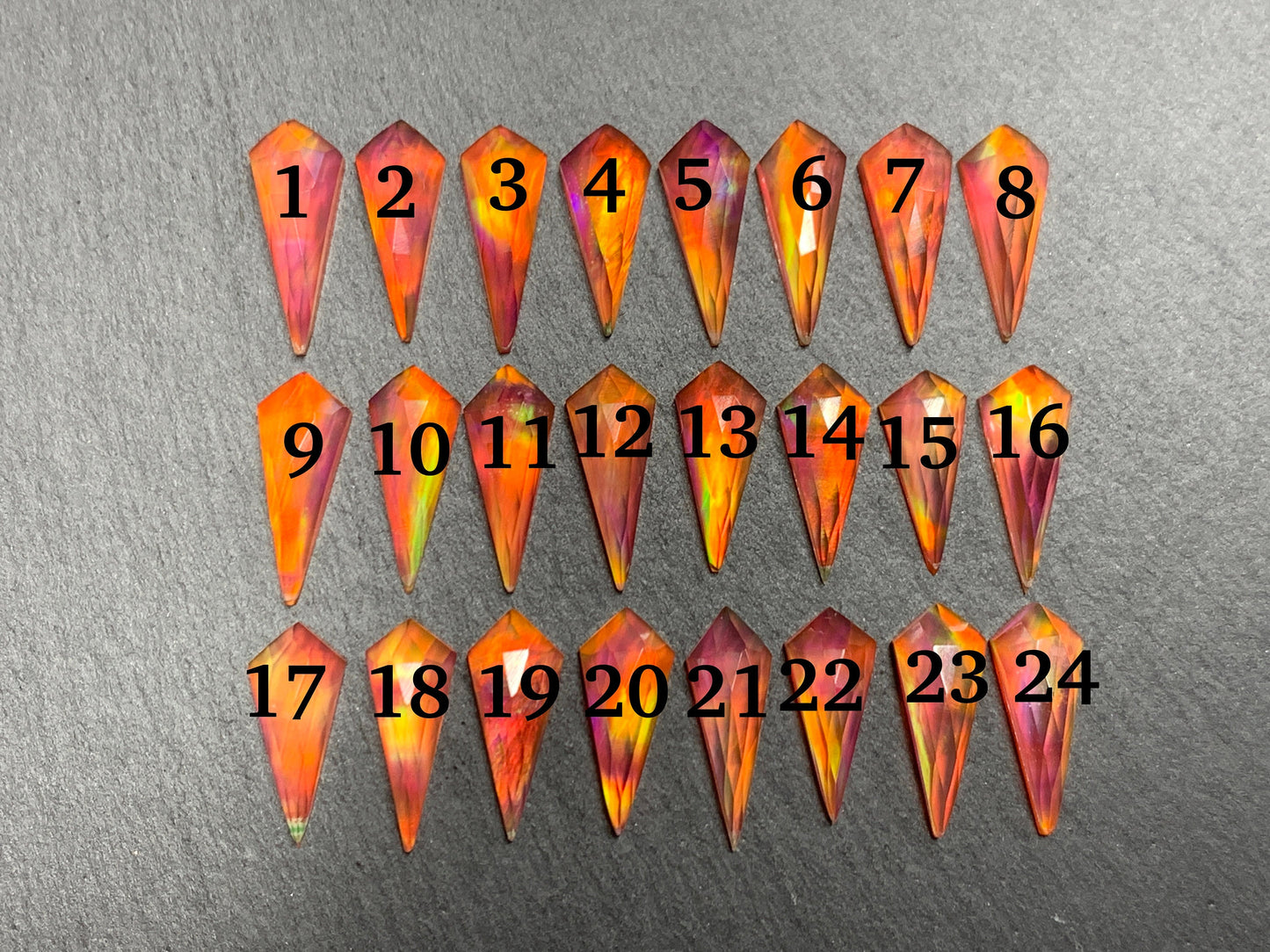 Faceted Aurora Opal kite 8x20mm cabochon - Doublet cabochons