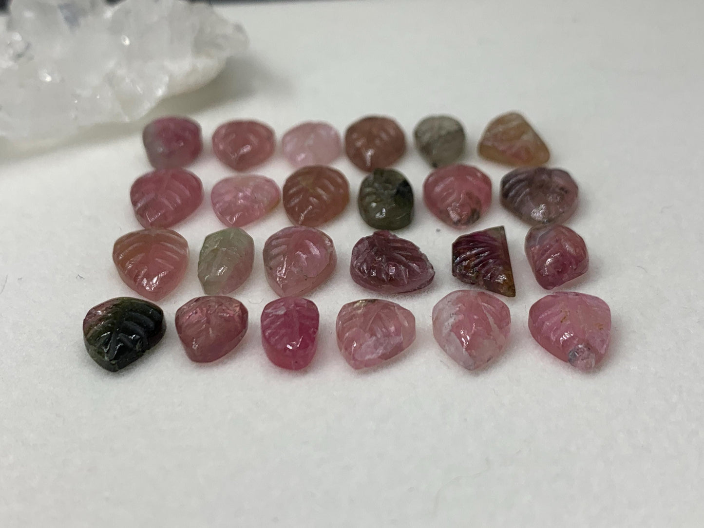 Discounted damaged carved Watermelon Tourmaline 7-10mm long cabochon