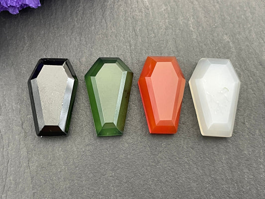 Faceted coffin 10x16mm cabochon- White Moonstone, Carnelian, Serpentinite, Spinel
