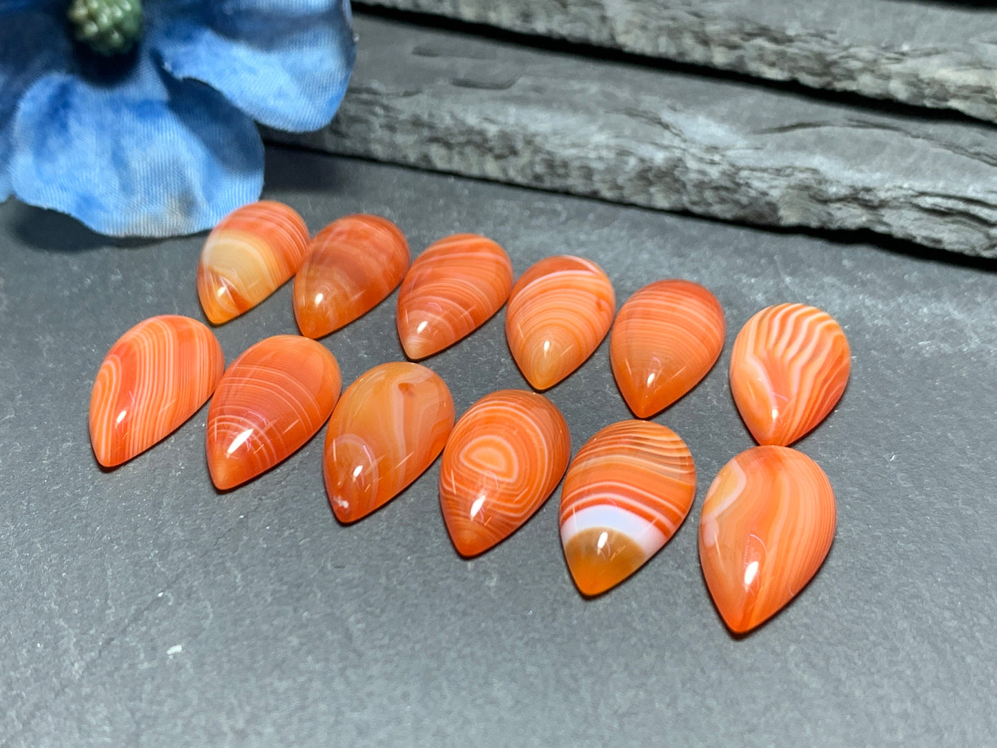 Red Agate with line pear 11x21mm cabochon - Calibrated cabochons