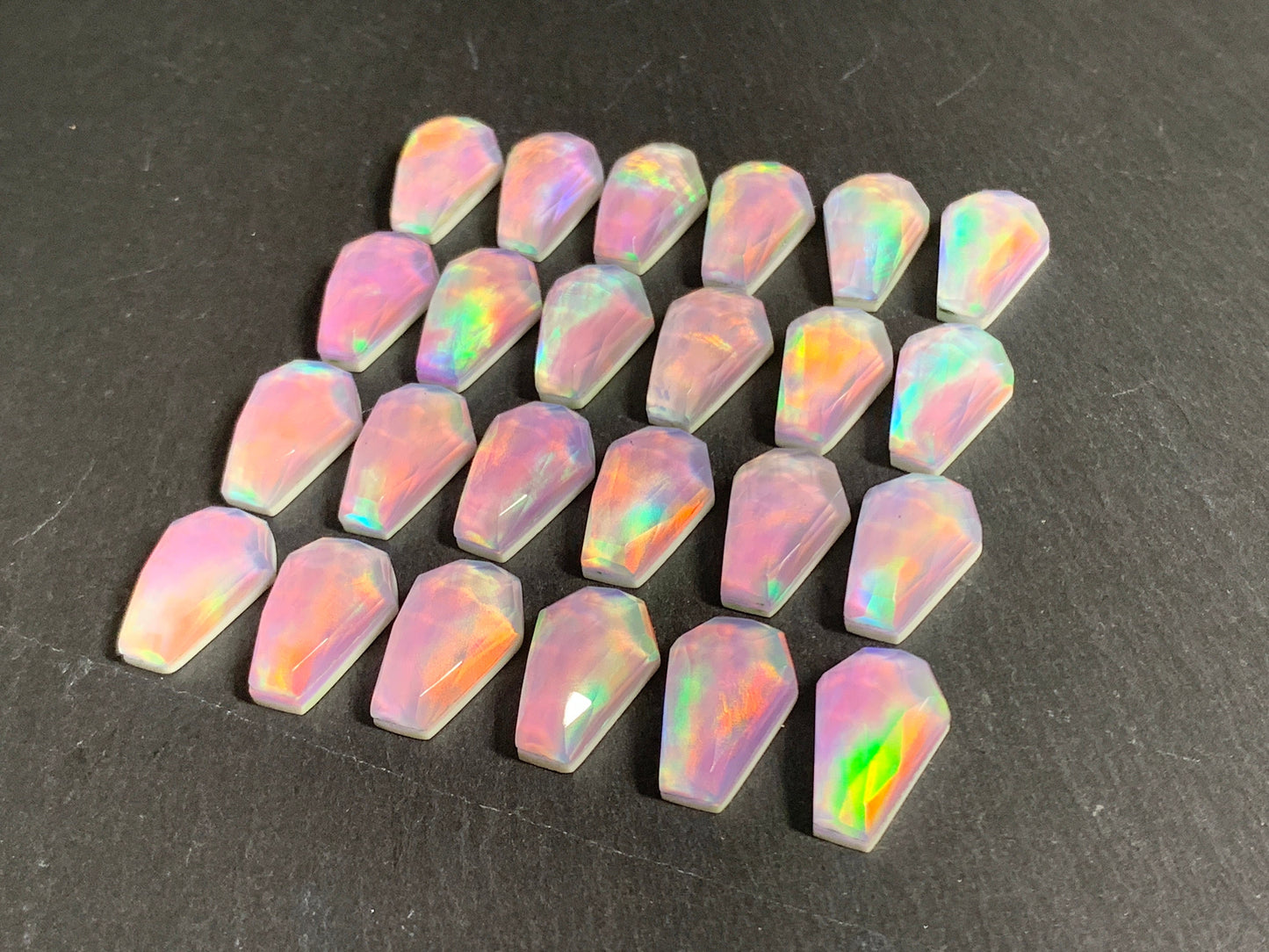 Faceted Aurora Opal coffin 10x16mm cabochon - Doublet cabochons