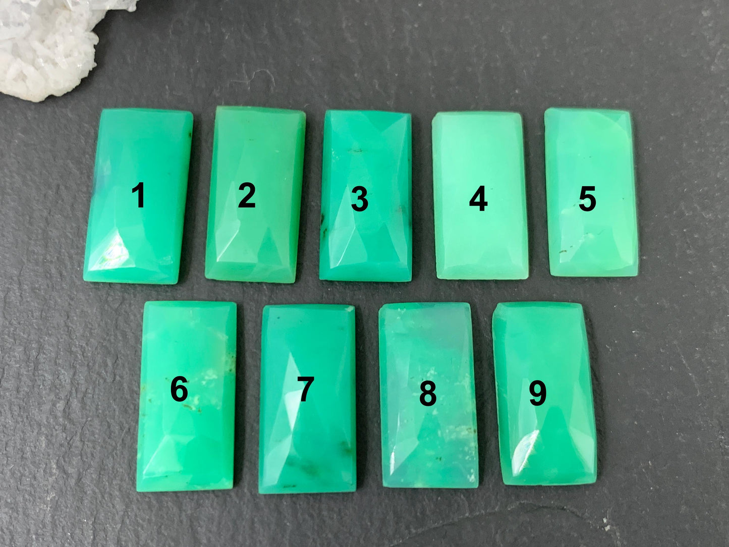Faceted Chrysoprase rectangle 8x16mm cabochon