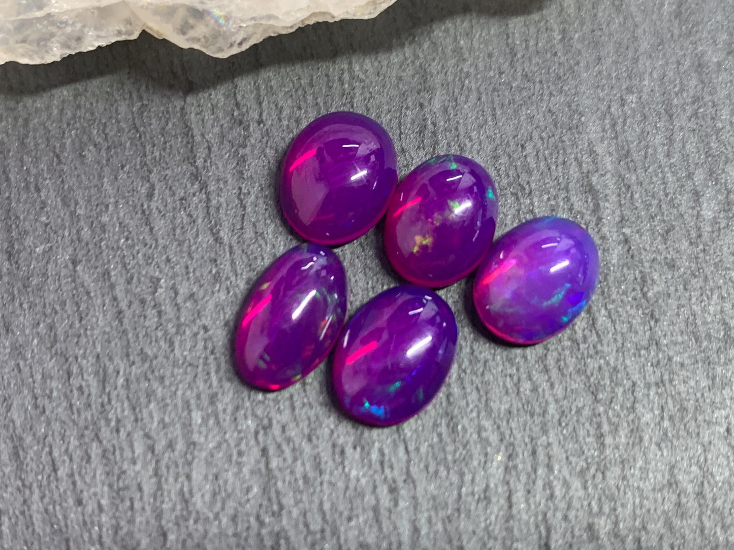Ethiopian Opal oval 9-10mm long cabochon - Natural Opal smoked to purple color