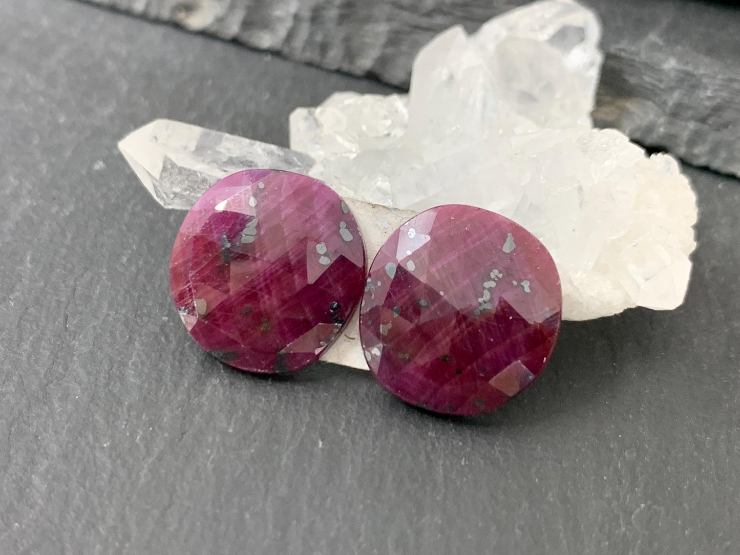 Faceted Ruby pair 14x14x3.5mm cabochon