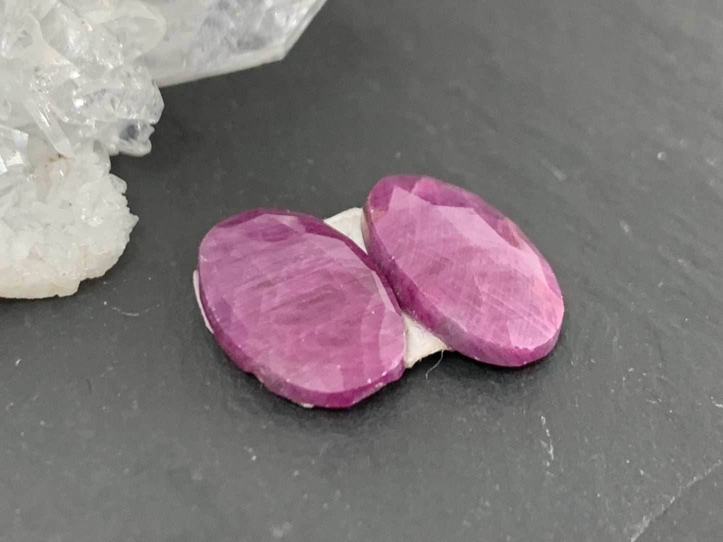 Faceted Ruby pair 9x16x3mm cabochon