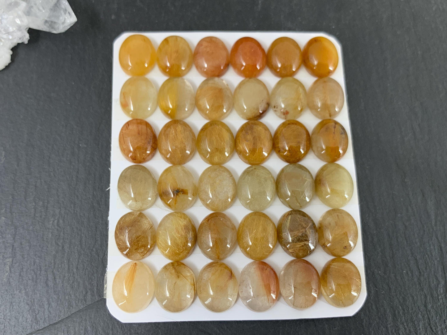 Gold Rutilated Quartz oval 10x12mm cabochon - Calibrated cabochons