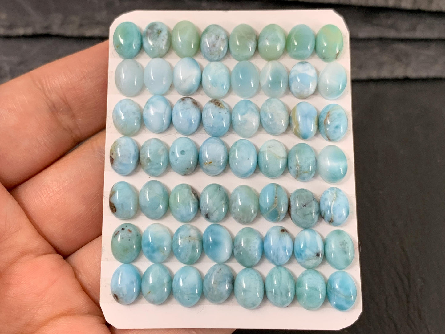 Larimar oval 6x8mm long cabochon - Calibrated cabochons