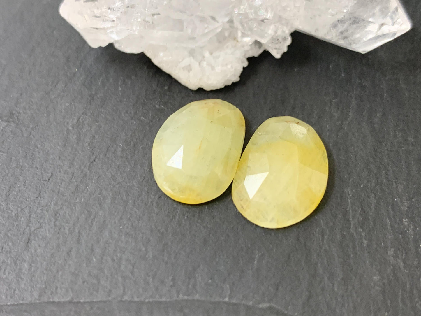 Faceted Yellow Sapphire pair 10x15x4mm cabochon