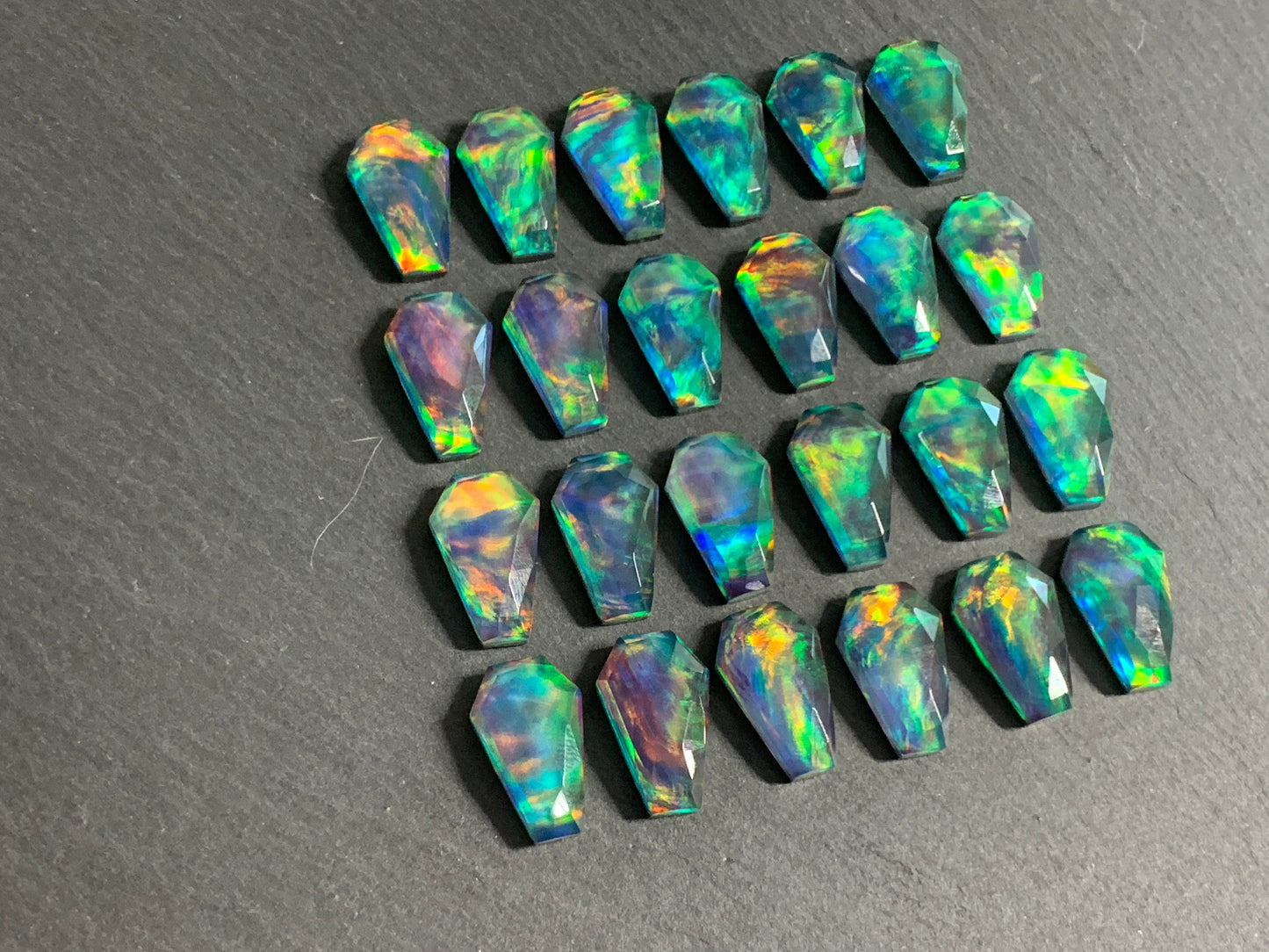 Faceted Aurora Opal coffin 10x16mm cabochon - Doublet cabochons