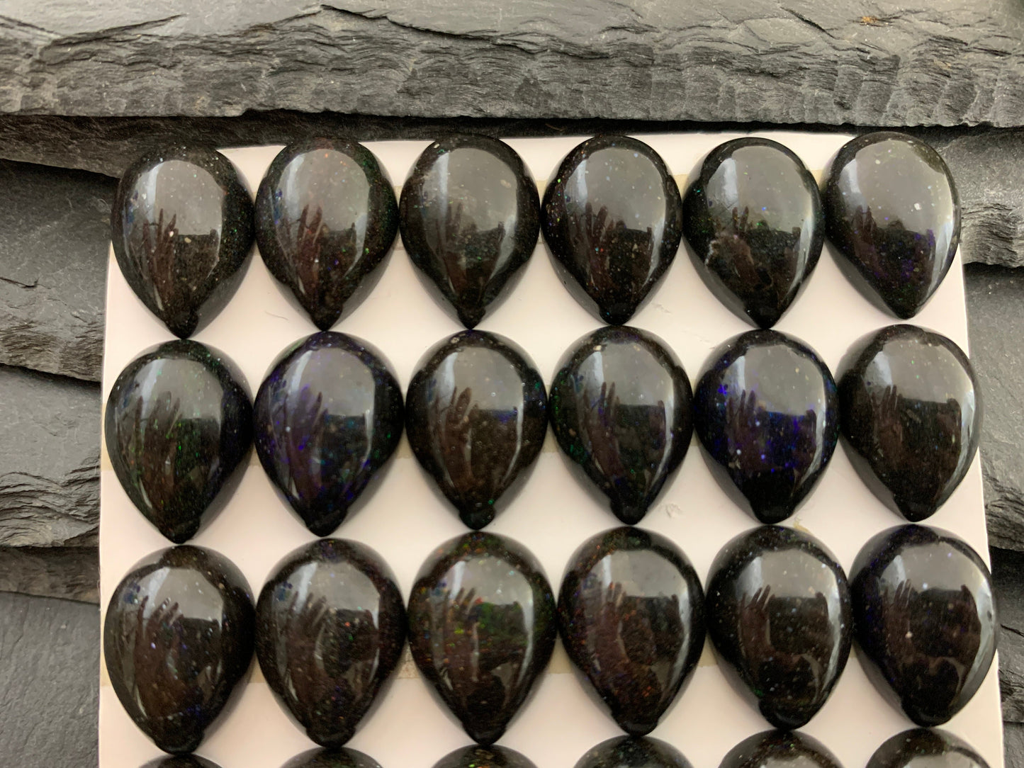 Black Andamooka Opal pear 13x18mm cabochon - Matrix Australian Opal
