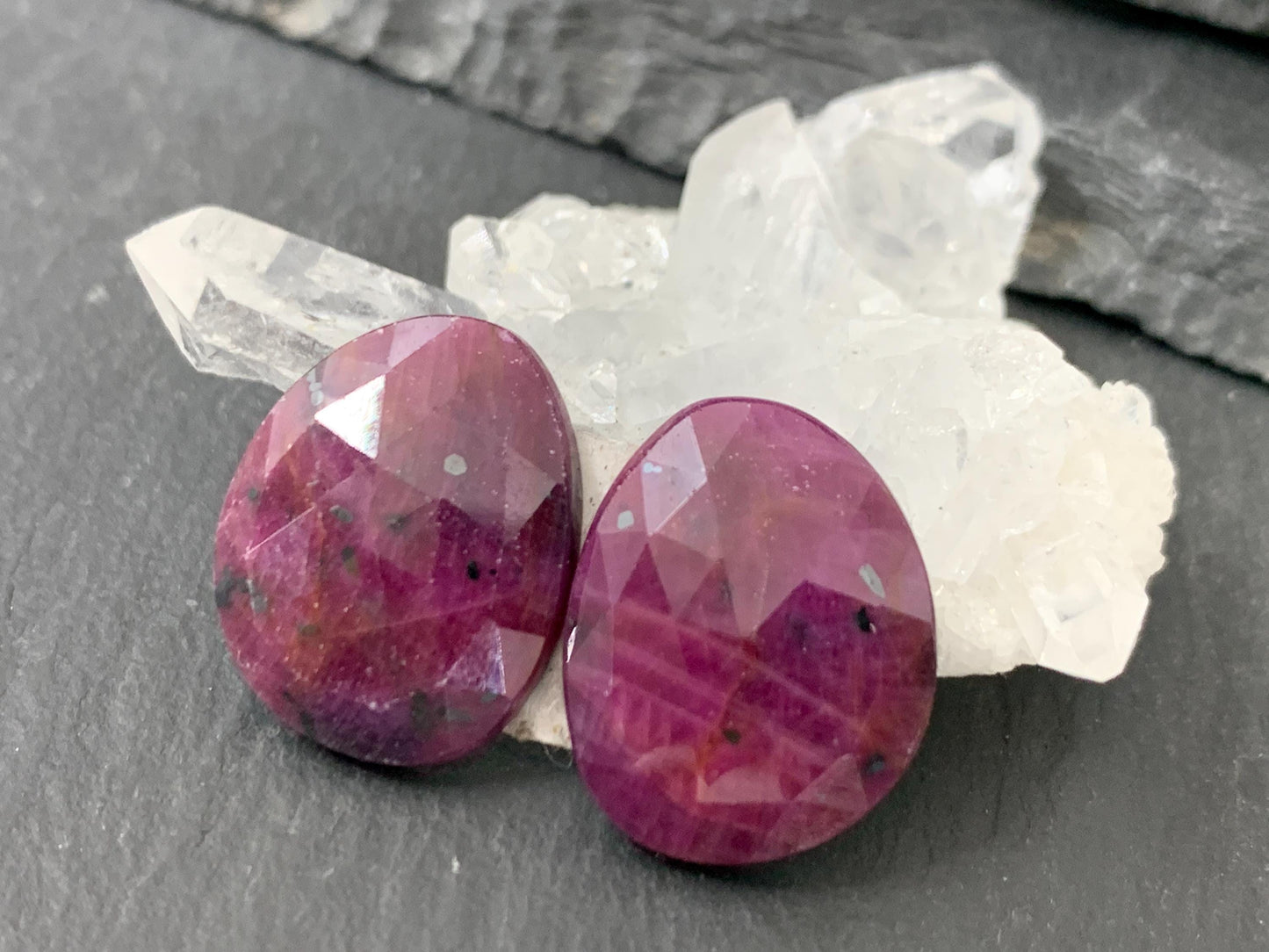 Faceted Ruby pair 14x17x4.5mm cabochon