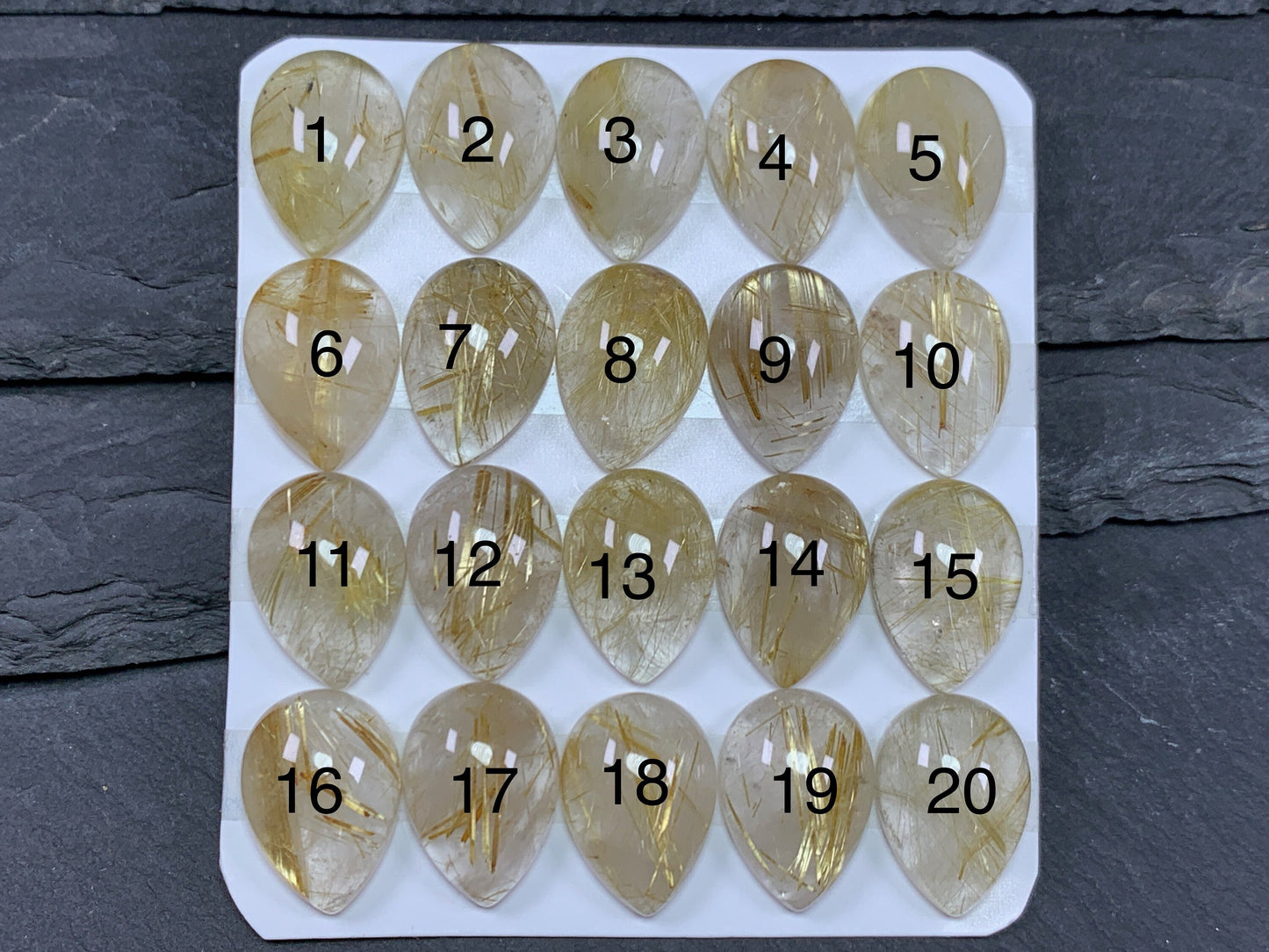 Gold Rutilated Quartz pear 13x18mm Cabochon - Calibrated cabochons