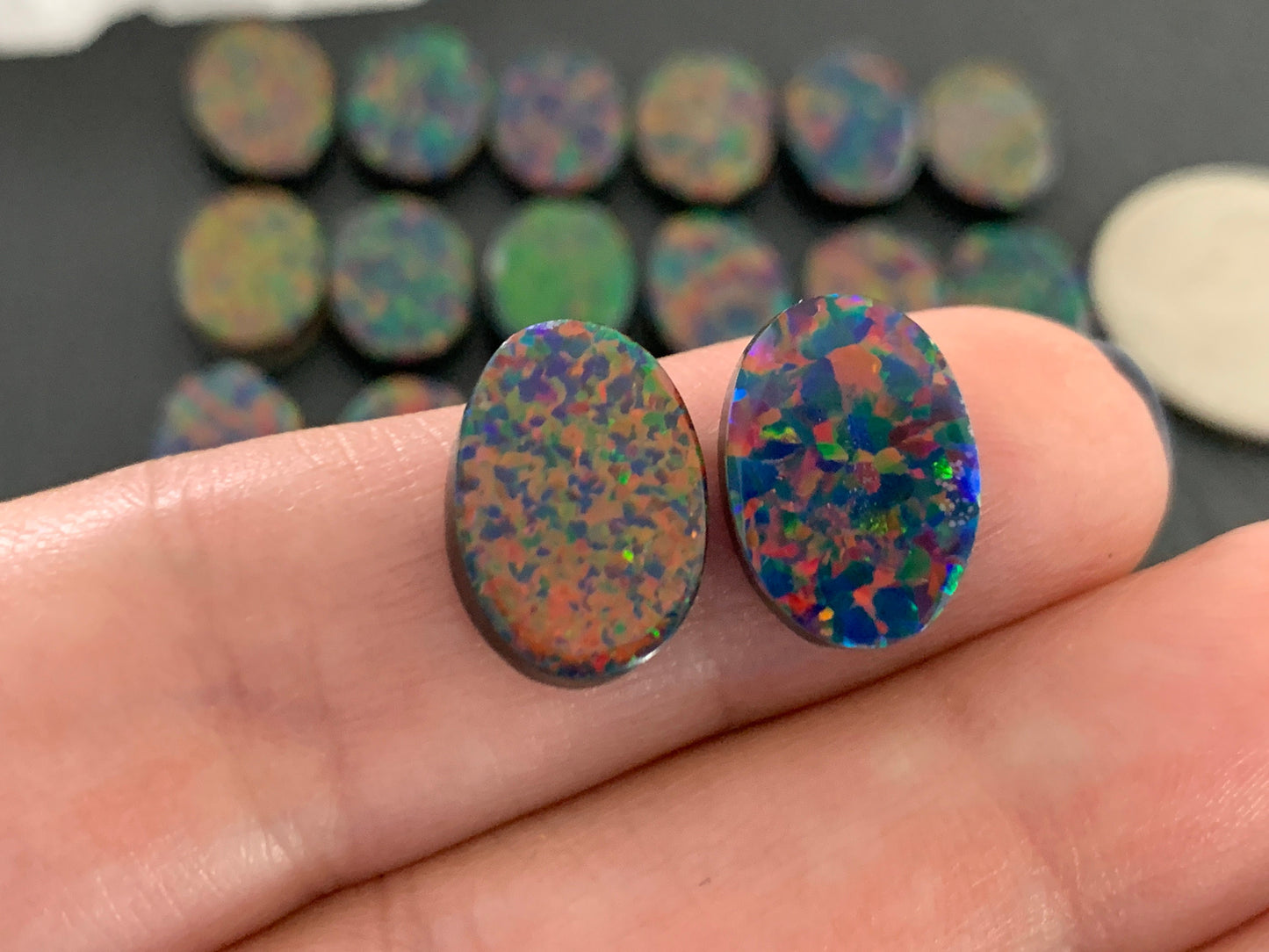Aurora Opal 10x14mm oval cabochons - Doublet cabochons