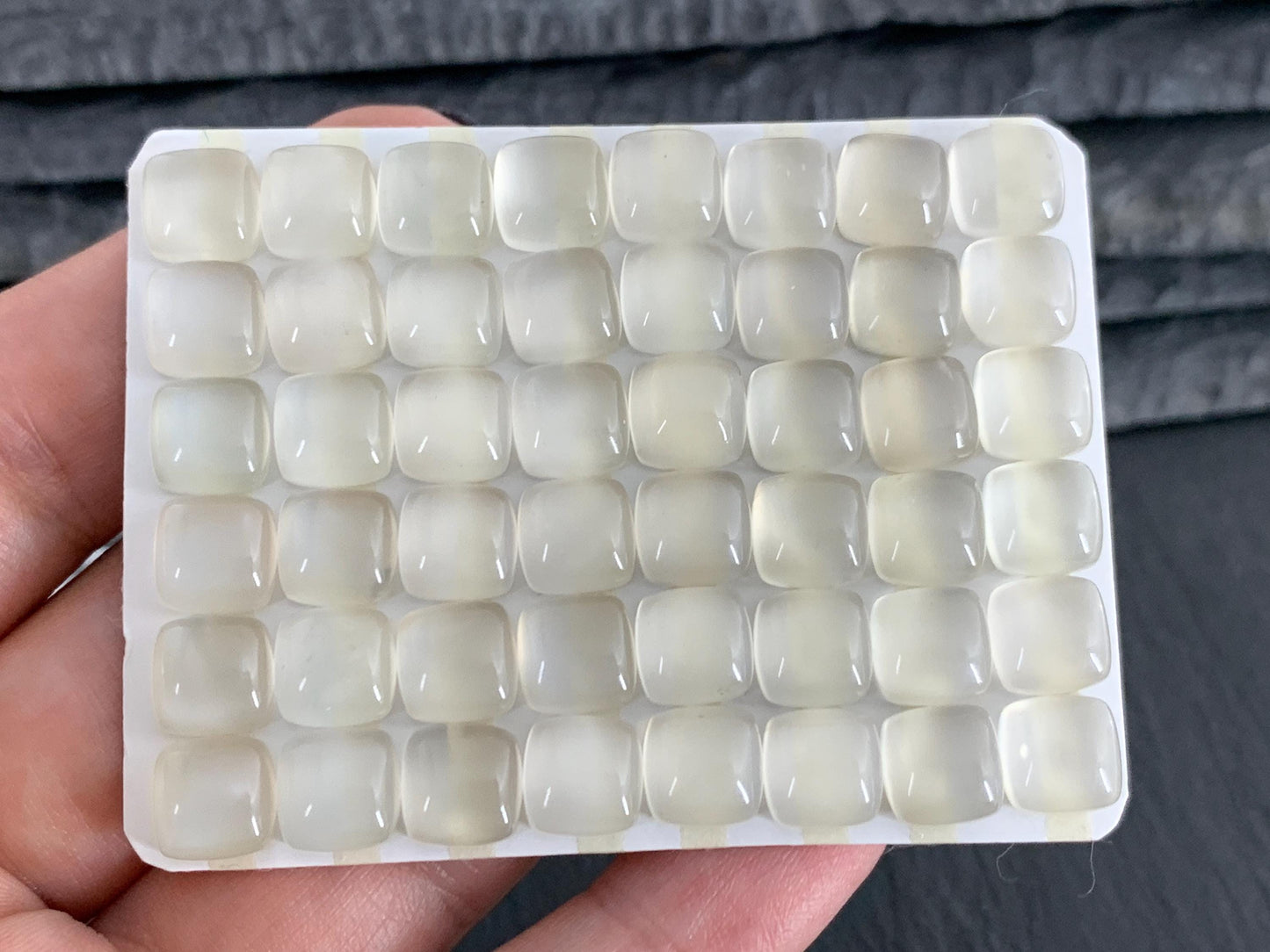 White Moonstone square cushion 8mm cabochon - Calibrated cabochons