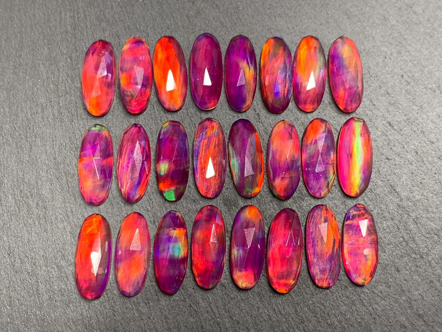 Faceted Aurora Opal oval 8x20mm cabochon - Doublet cabochons