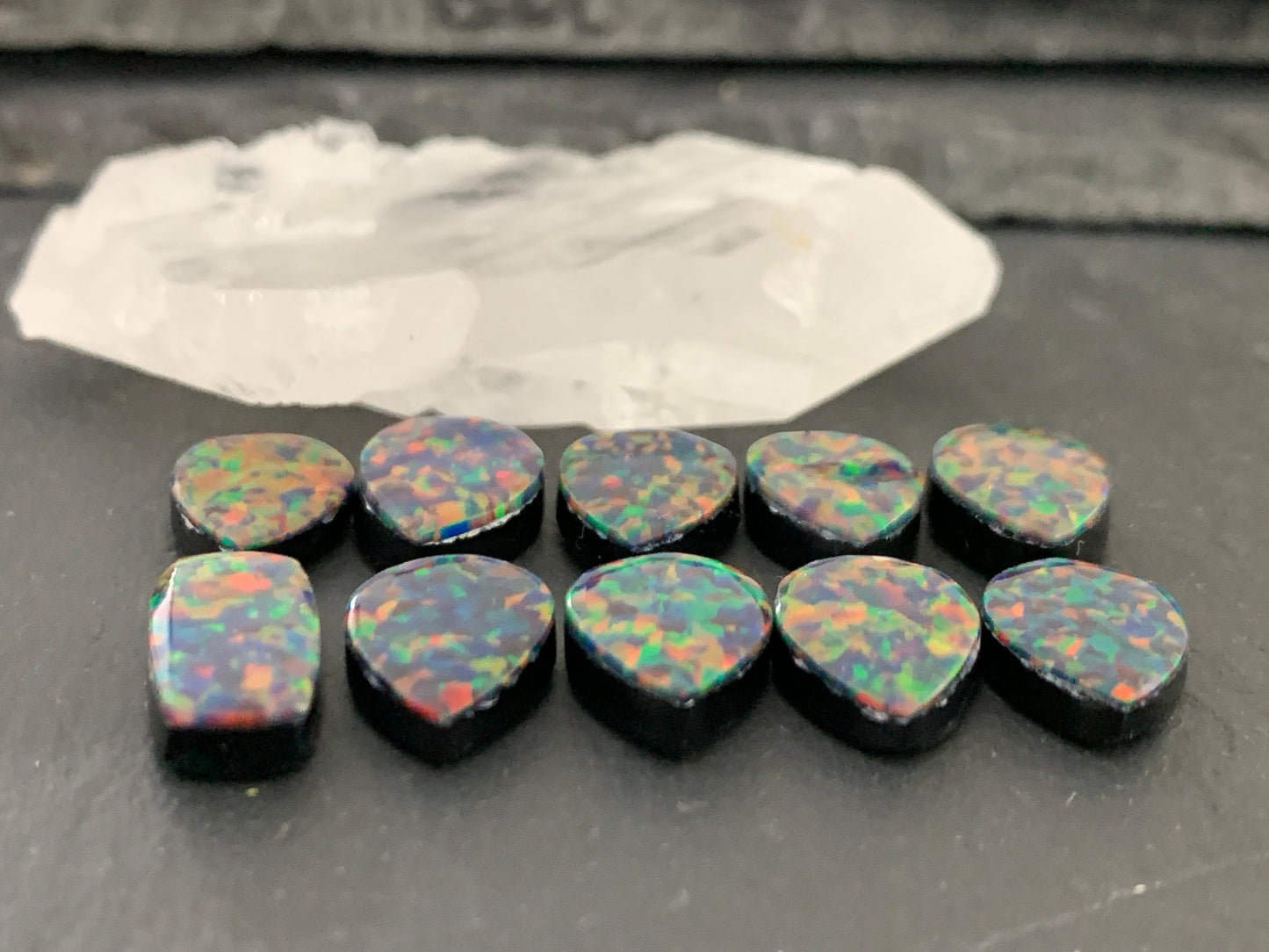 Aurora Opal 13-15mm long pear, rectangle cabochon - Doublet cabochons