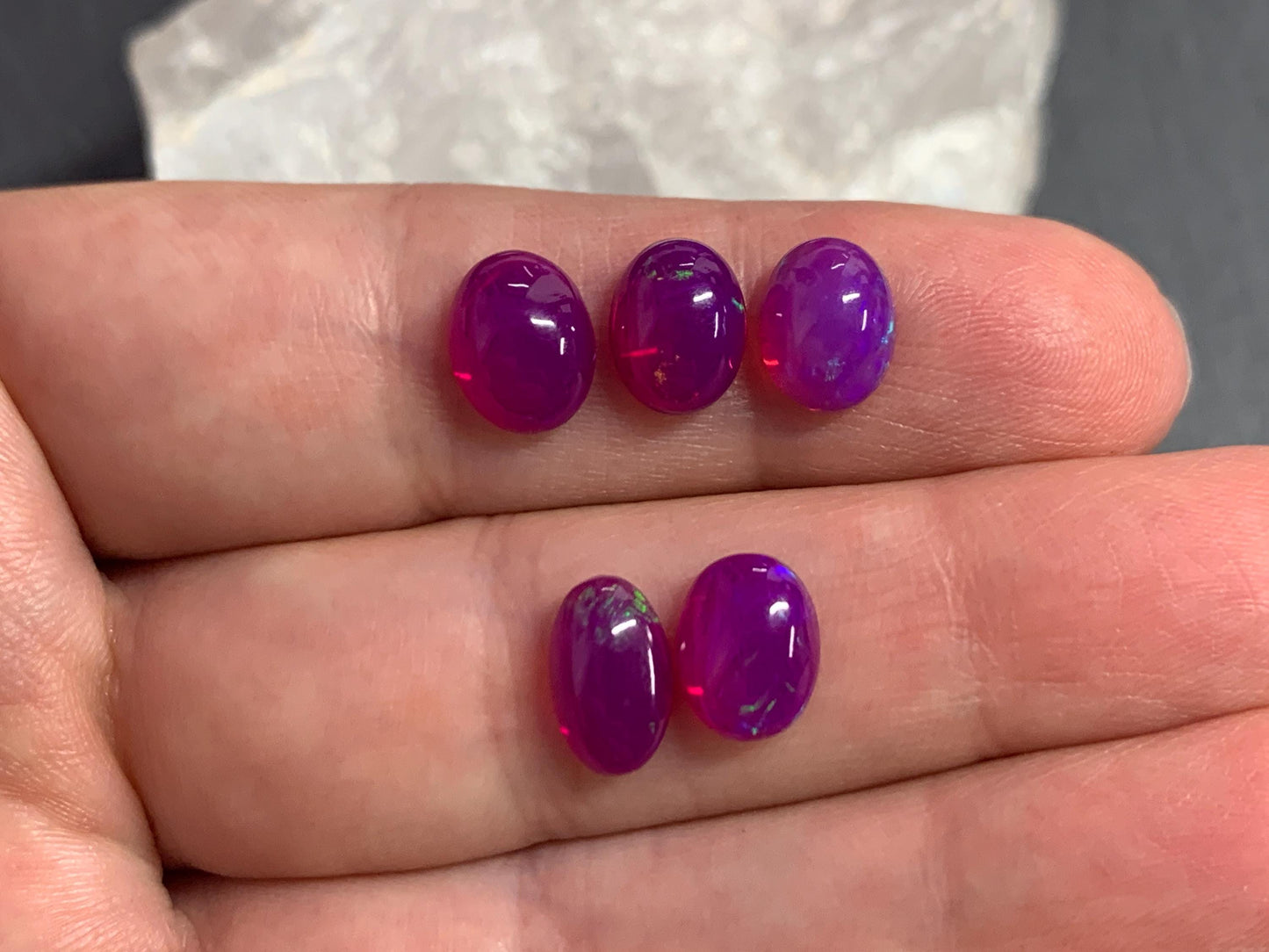 Ethiopian Opal oval 9-10mm long cabochon - Natural Opal smoked to purple color