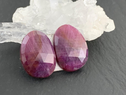 Faceted Ruby pair 10x15x3mm cabochon.