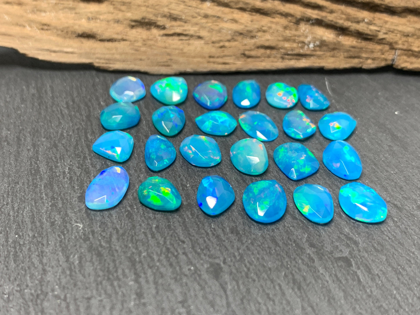 Faceted Blue Ethiopian Opal 8-10mm long cabochon