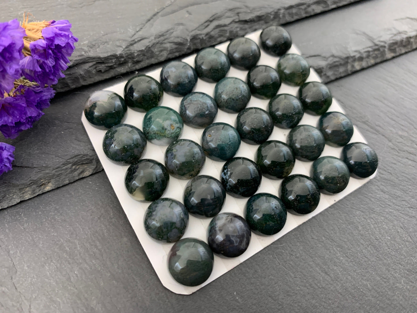 Moss Agate round 12mm cabochon - Calibrated cabochons