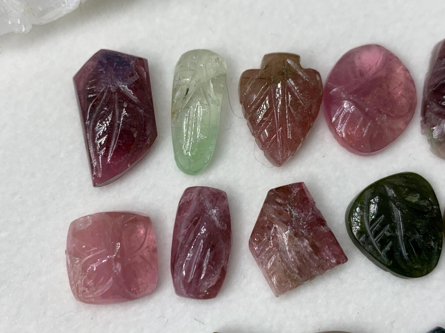 Discounted damaged carved Watermelon Tourmaline 9-15mm long cabochon