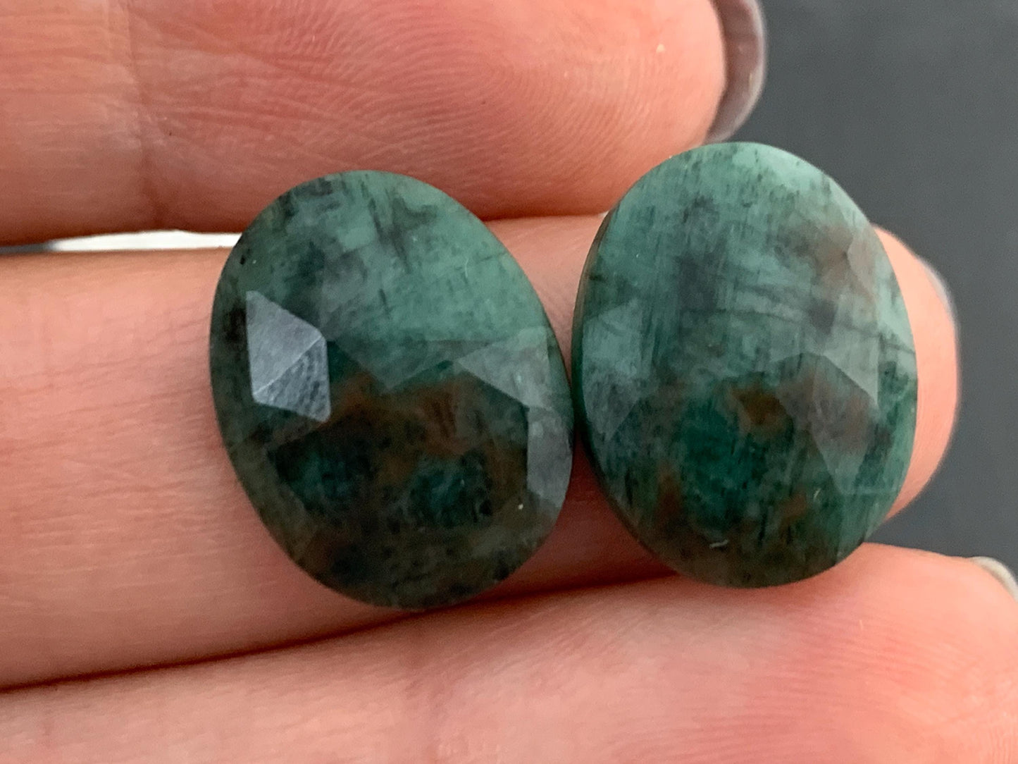 Faceted Emerald Pair 13x16x4mm cabochon