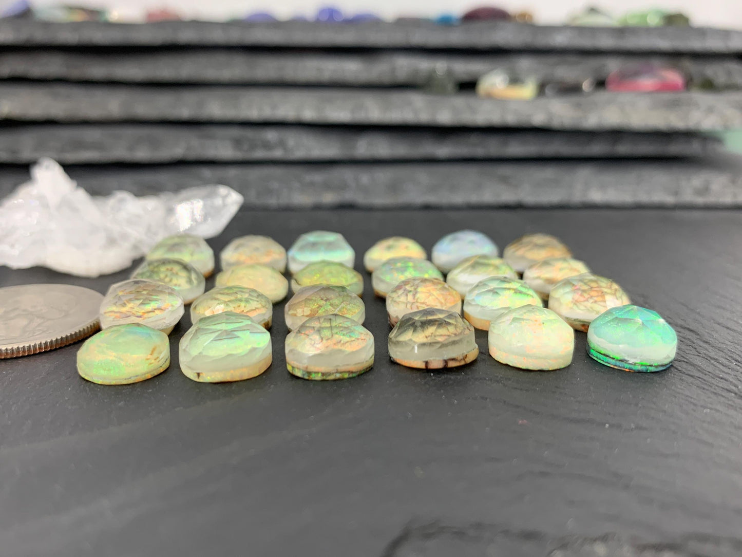 Faceted Monarch Opal round 10mm cabochons - Doublet cabochons