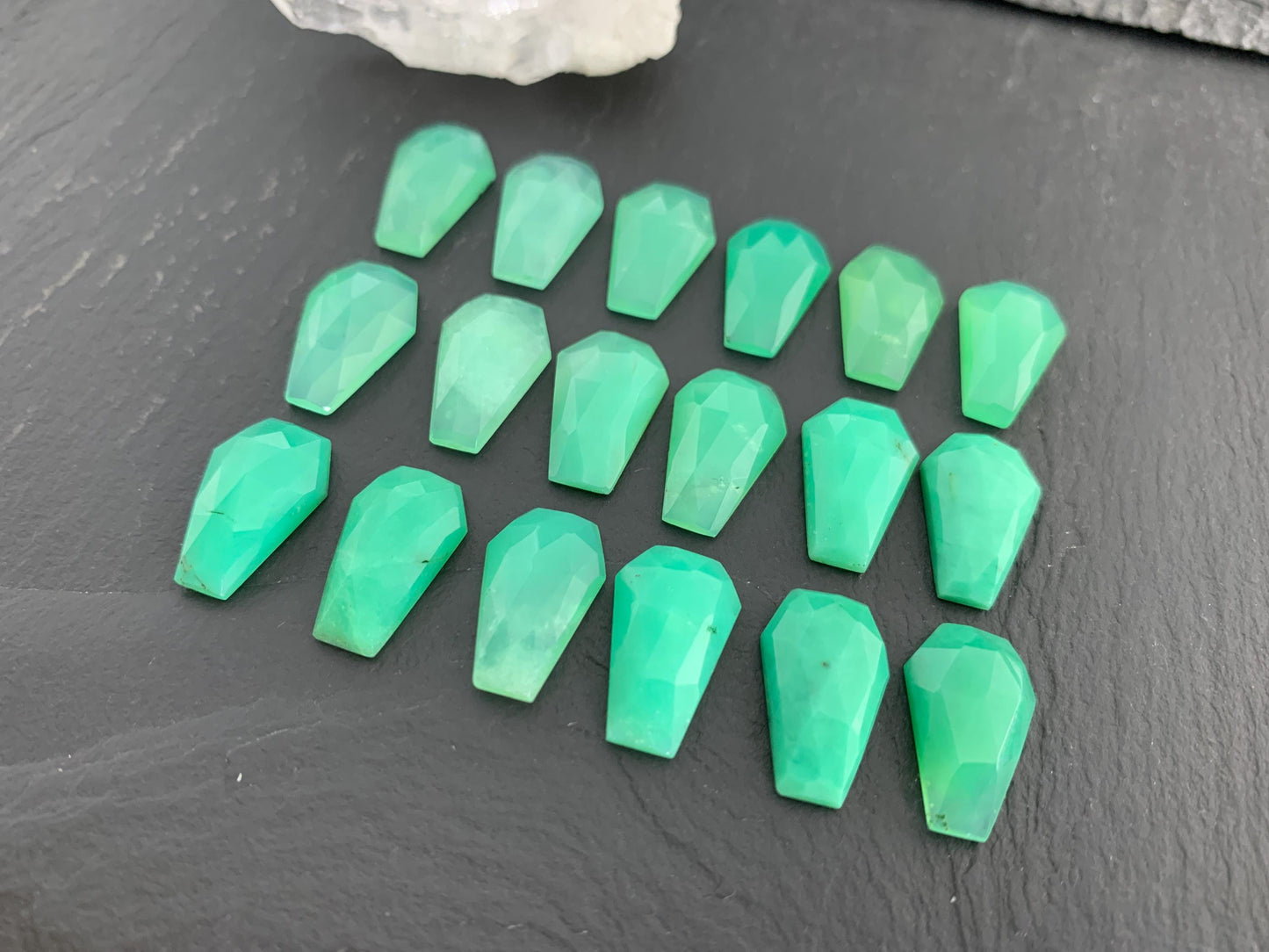 Faceted Chrysoprase Coffin 10x16mm cabochon, Select your cabochon
